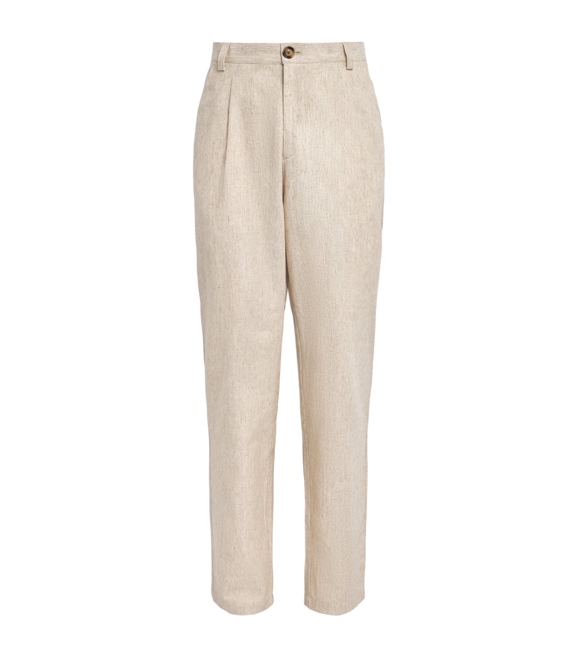Oliver Spencer Mens Linen-Cotton Morton Pleated Trousers Cream Image 1