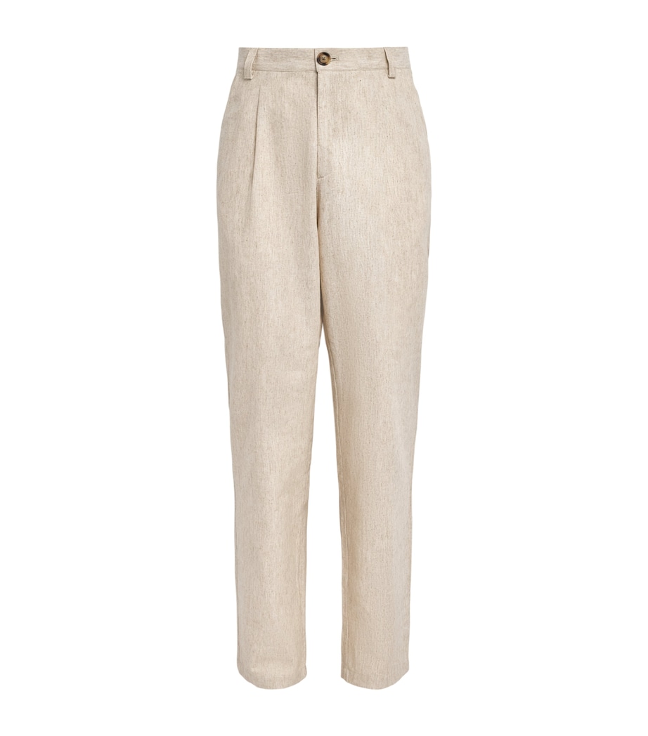 Oliver Spencer Mens Linen-Cotton Morton Pleated Trousers Cream Image 1