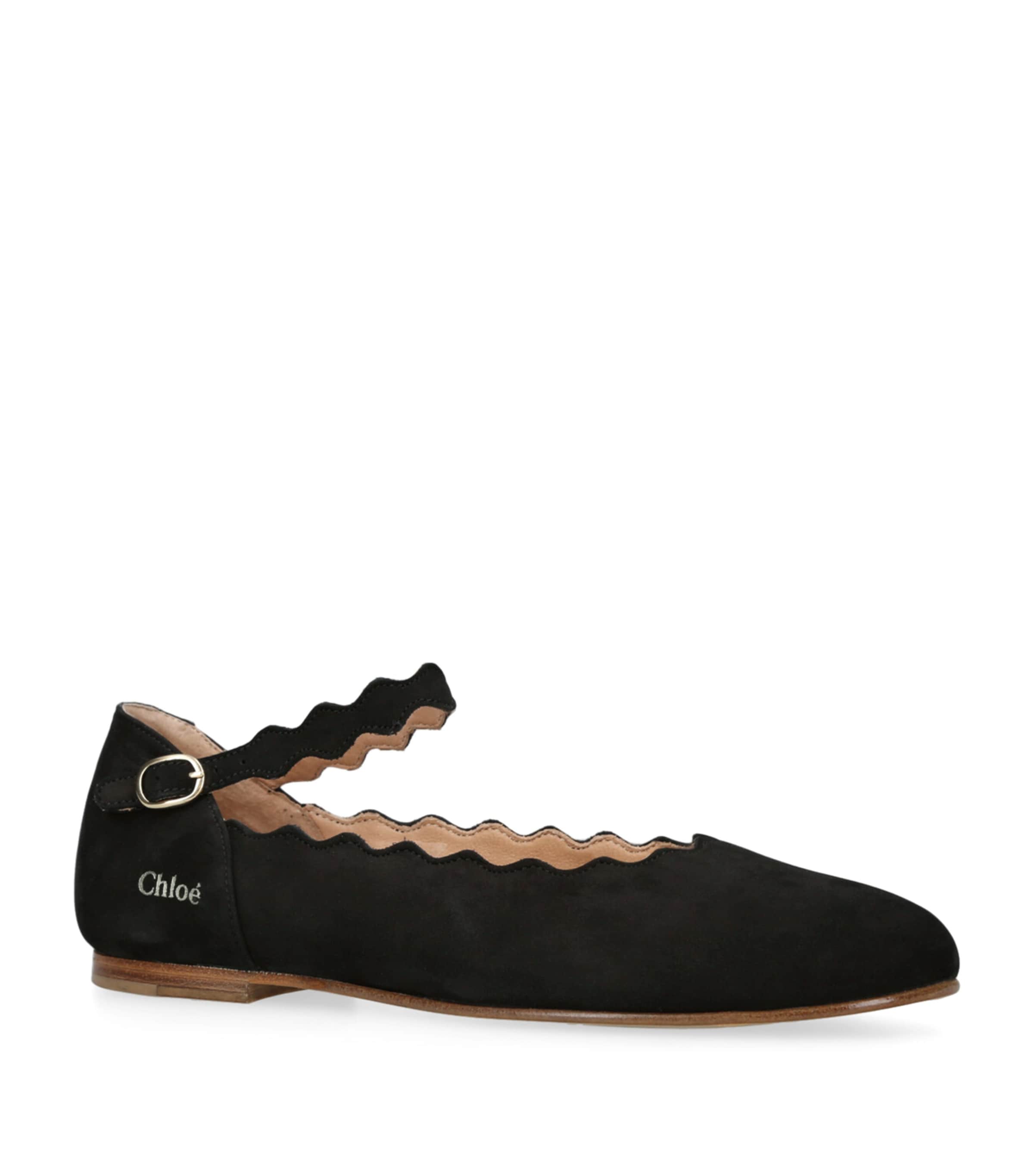 Chloé Kids Leather Scalloped Ballet Flats Black Image 3