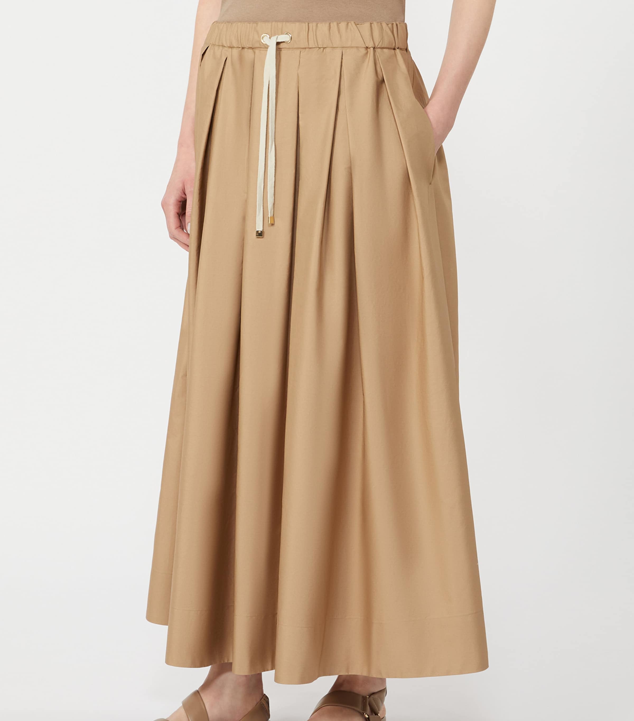 Max Mara Womens Cotton Pleated Pineta Midi Skirt Desert Image 4