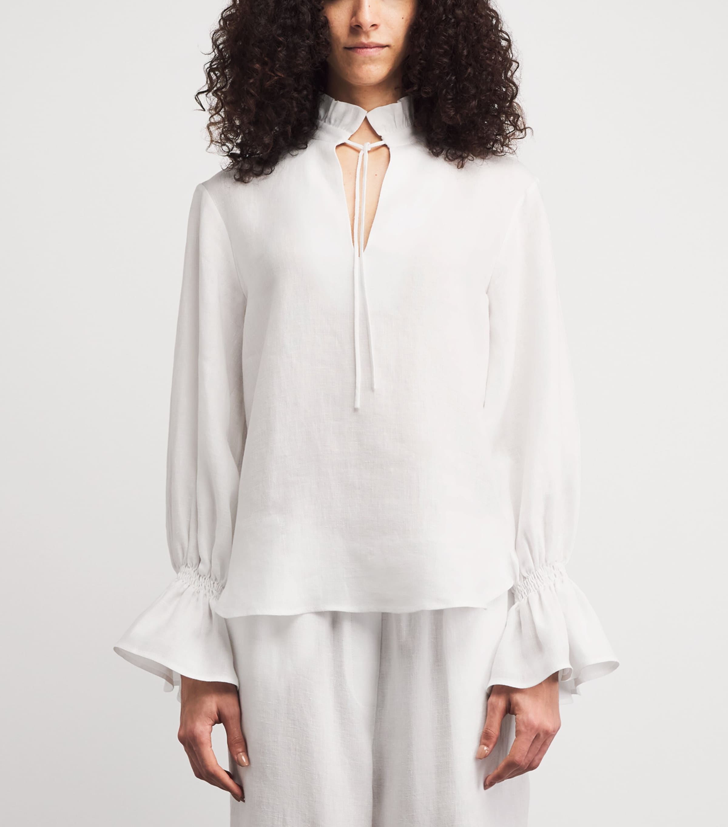 Laura Pitharas Womens Cotton Tie-Neck Shirt Exclusive White Image 4