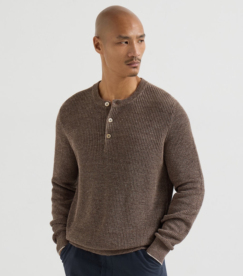 Brunello Cucinelli Mens Linen-Cotton Henley Sweater Image 2