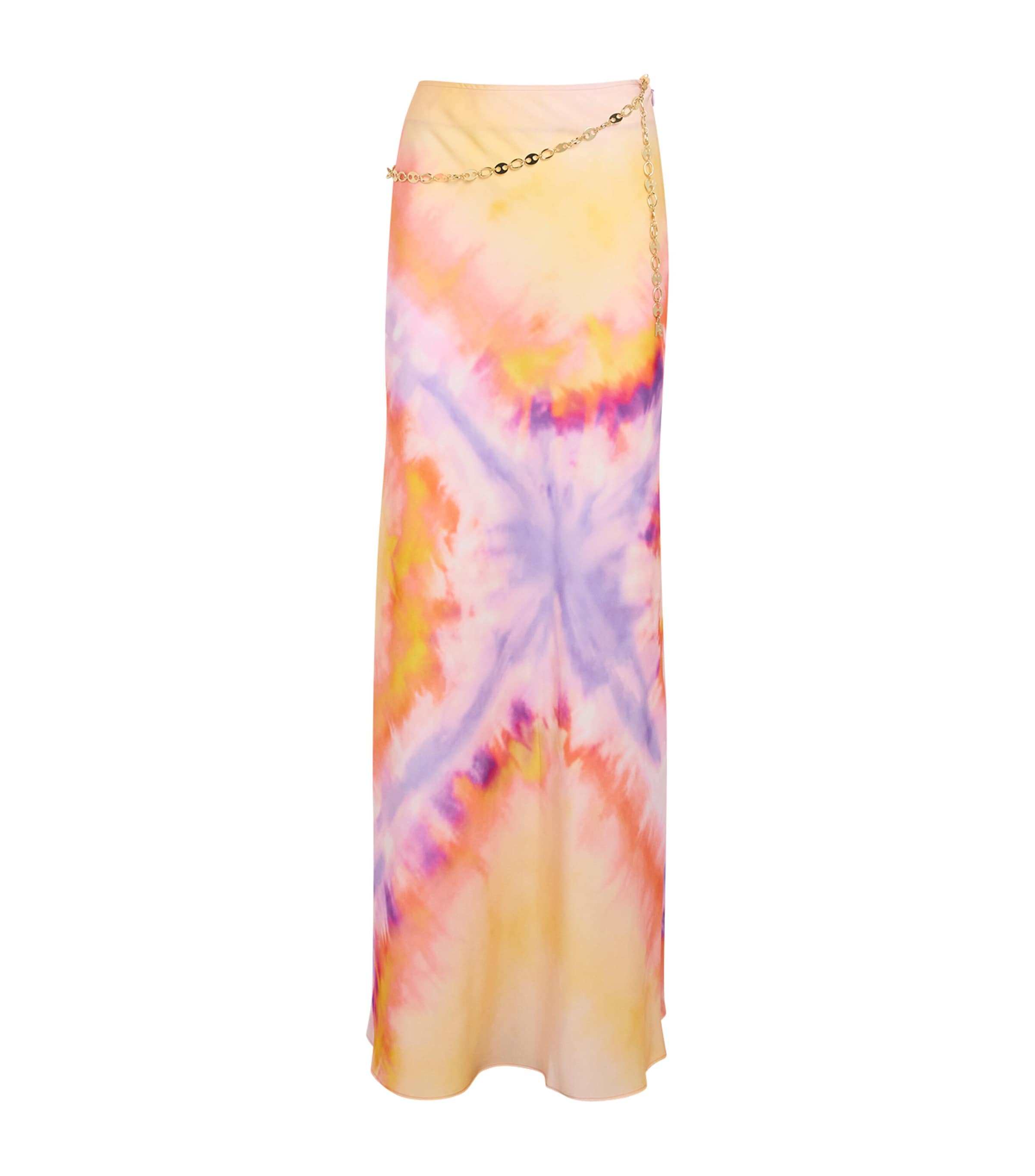 Shop Rabanne Satin Tie-dye Maxi Skirt In Orange