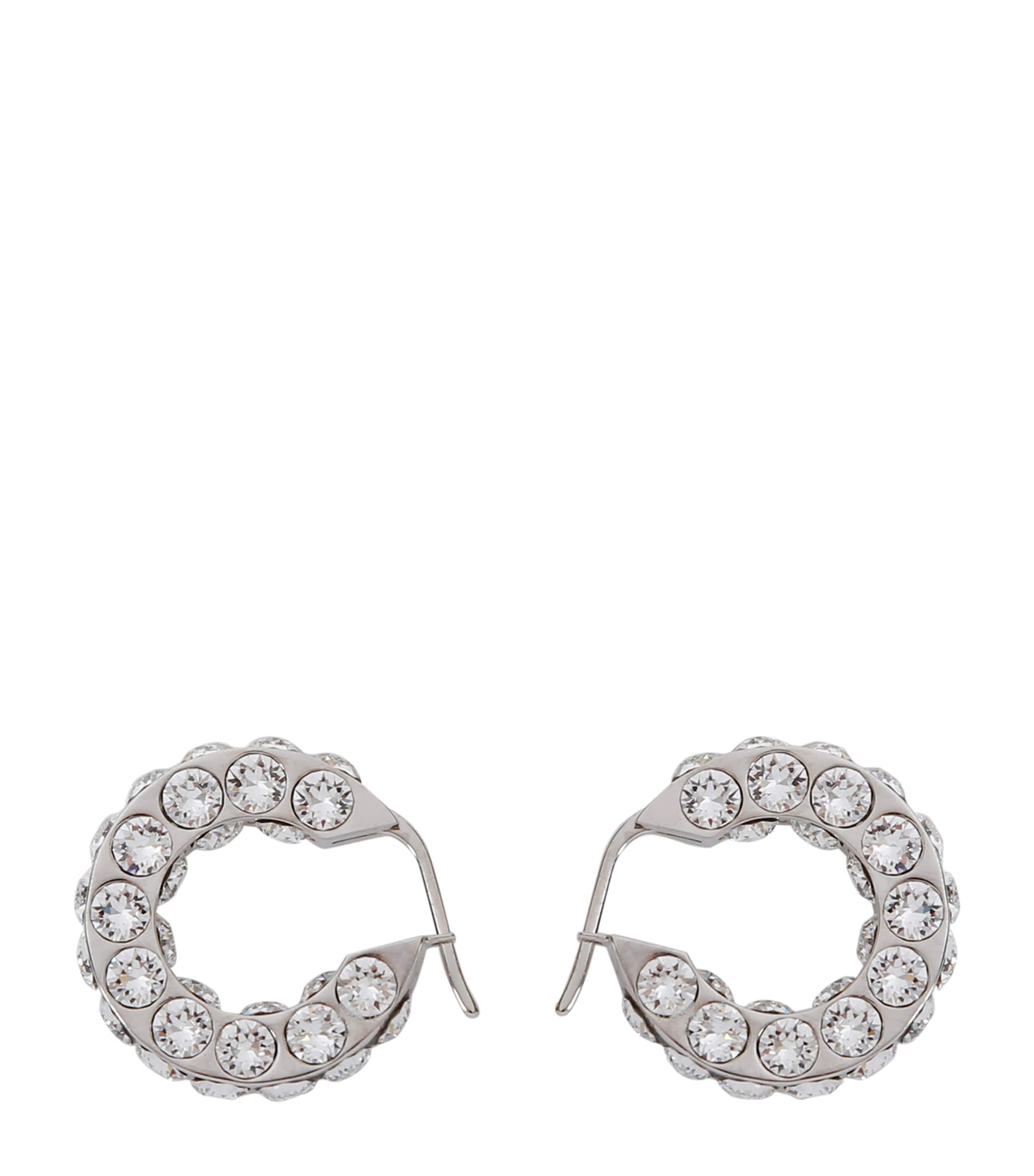 Shop Amina Muaddi Small Crystal-embellished Jahleel Hoop Earrings In Silver