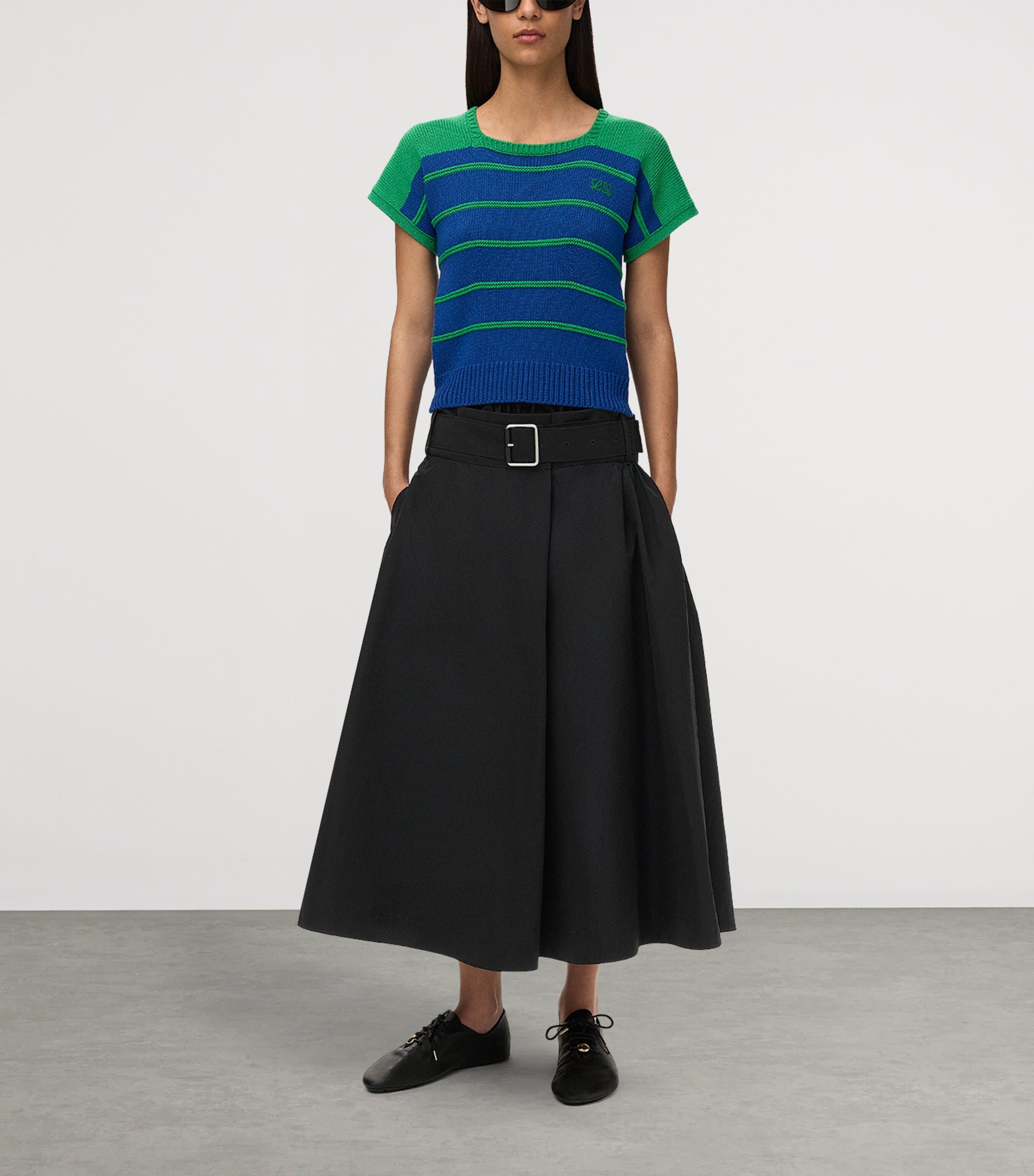 LOEWE Womens Layer-Effect Midi Skirt Black Image 2