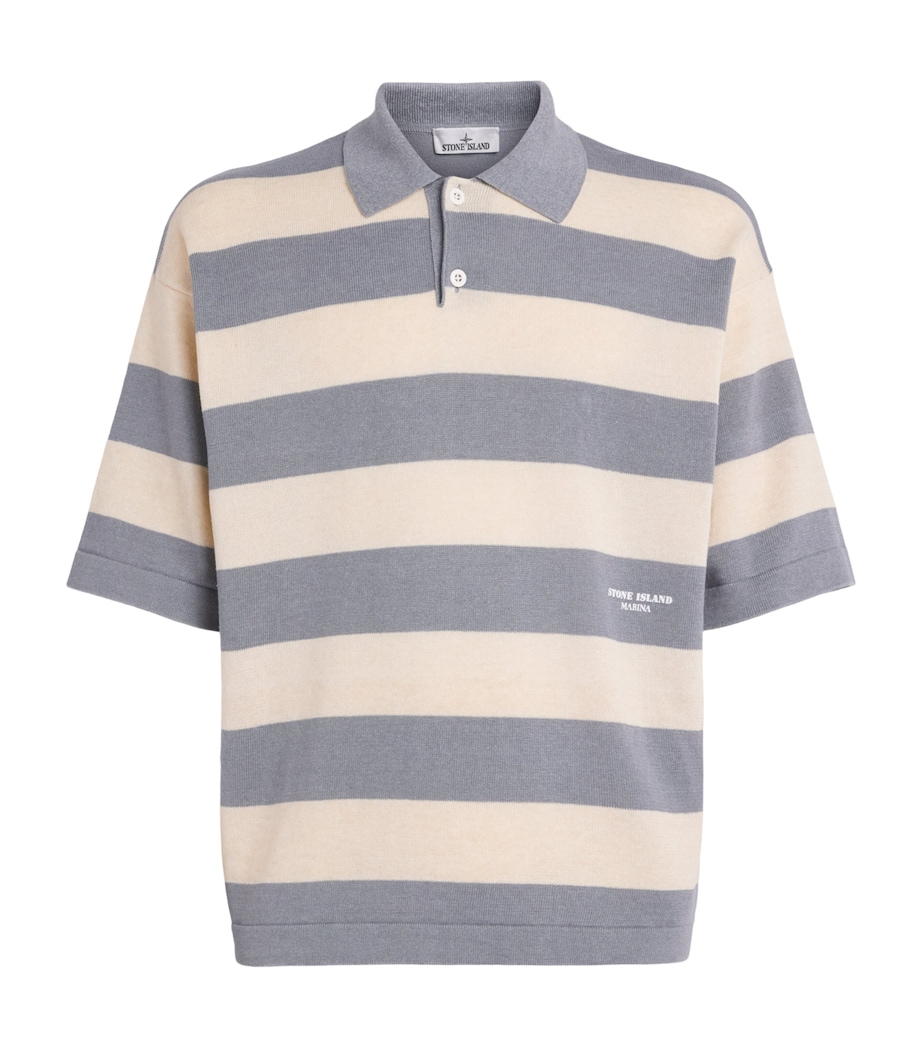 Stone Island Mens Cotton-Linen Stripe Polo Shirt Image 1