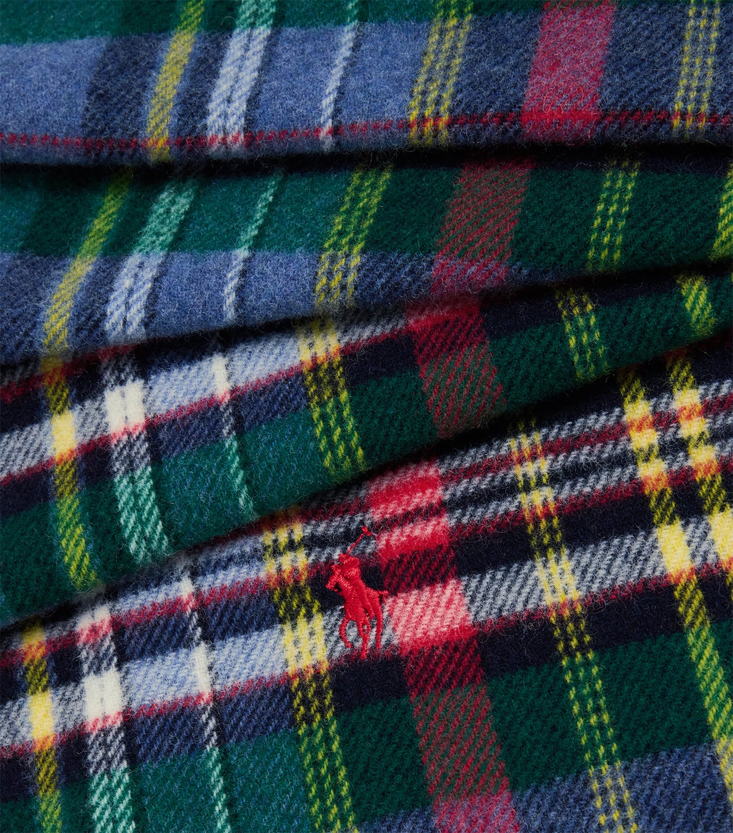 Wool Check Fringed Scarf BLUE Image 4