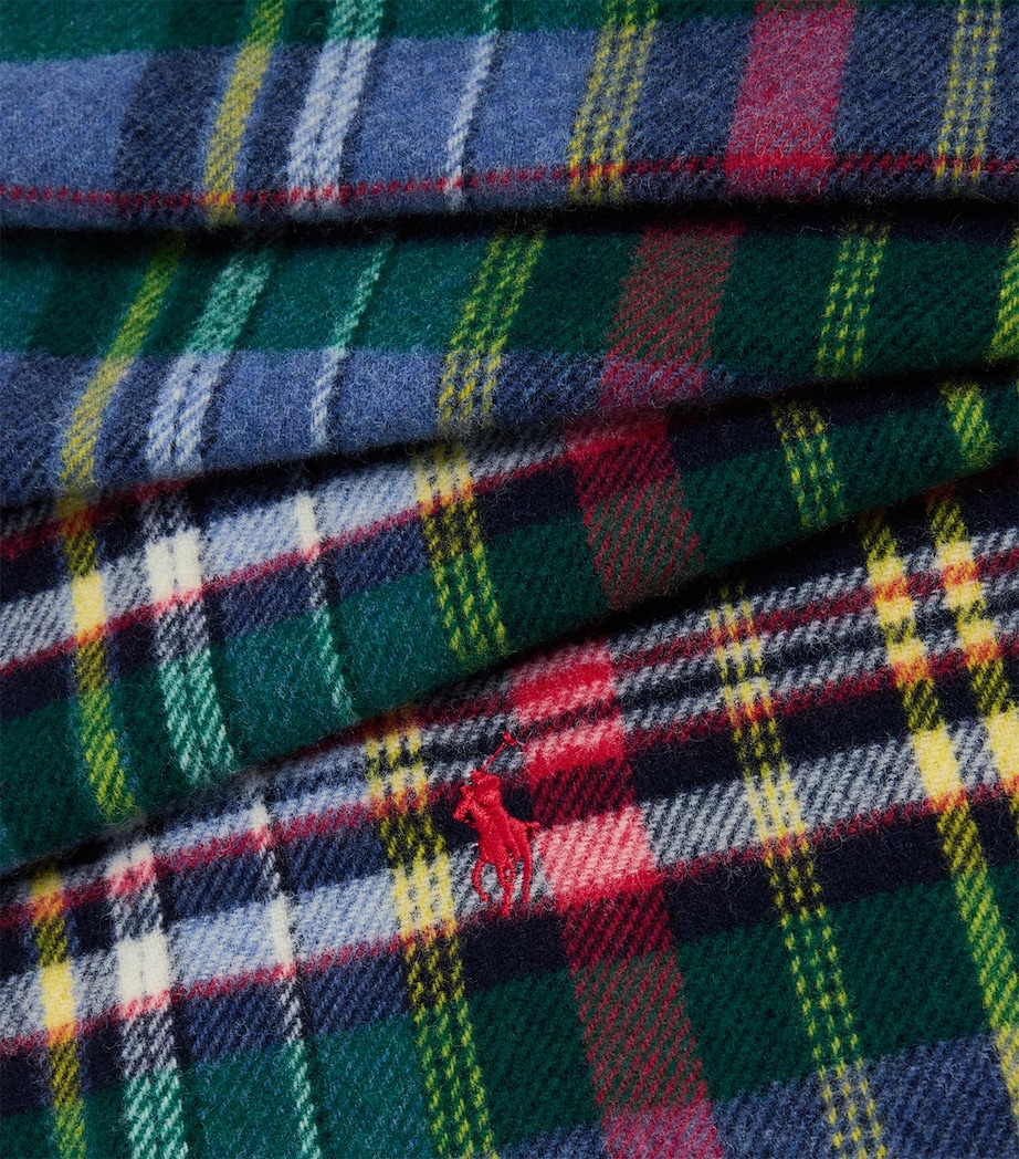 Wool Check Fringed Scarf BLUE Image 4