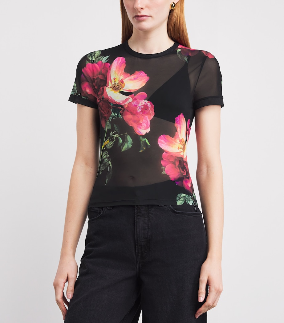 Alice+Olivia Womens Mesh Floral Tess T-Shirt Strngth Blck Image 3