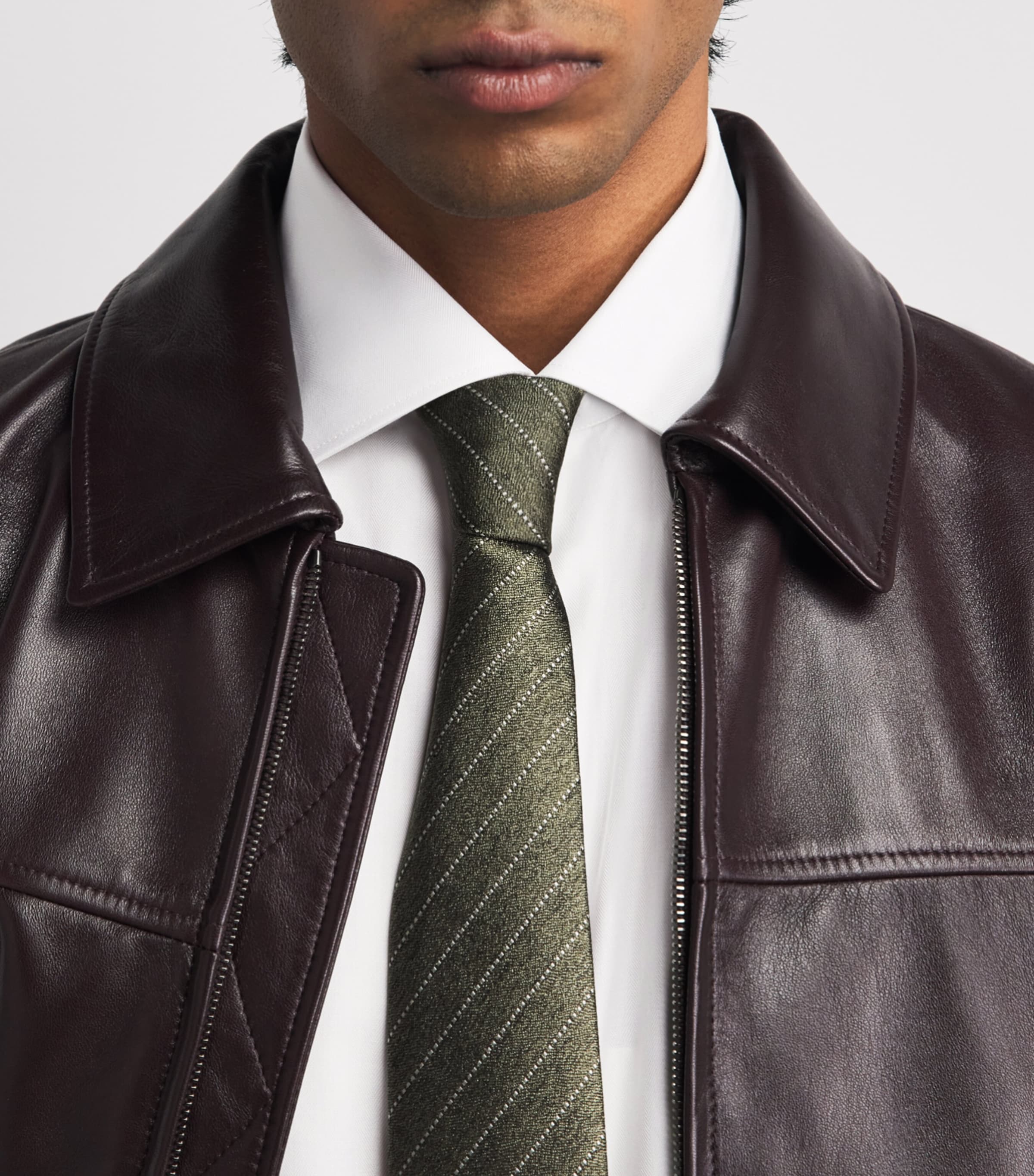 Canali Mens Cotton Herringbone Shirt White Image 3