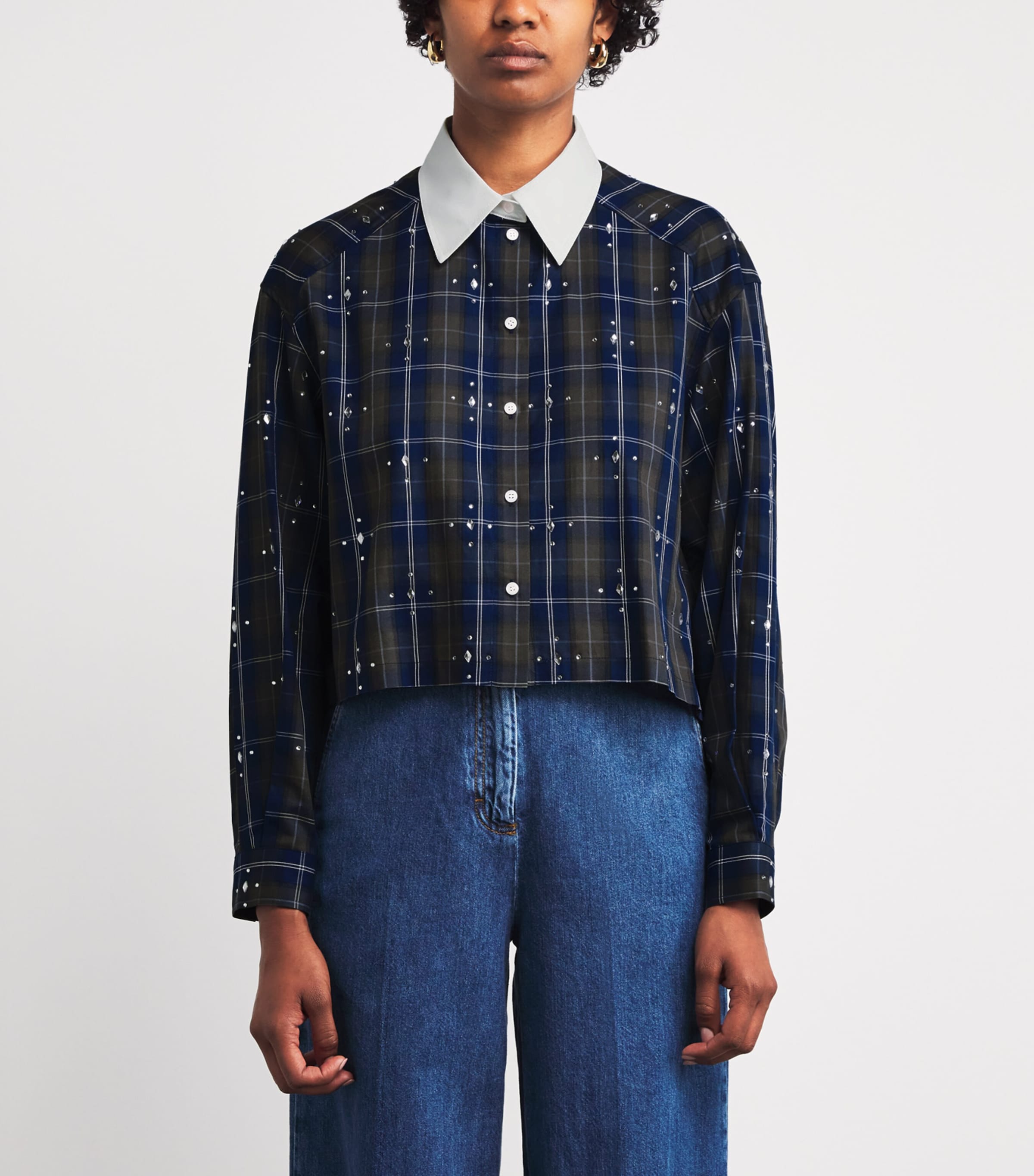 Sandro Paris Blue Rhinestone-Embellished Check Shirt | Harrods US