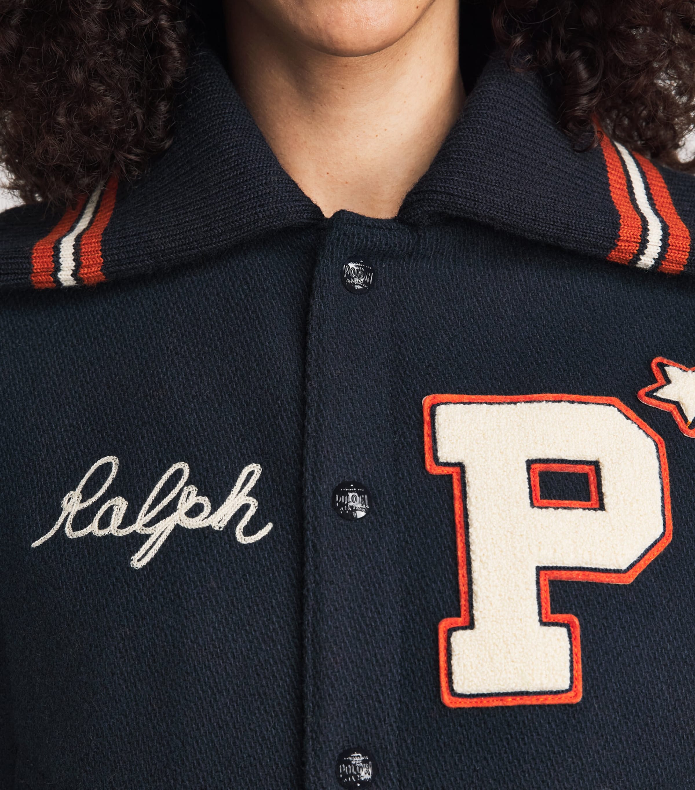 Polo Ralph Lauren Womens Wool-Blend Patchwork Bomber Jacket Hunter Navy Image 3