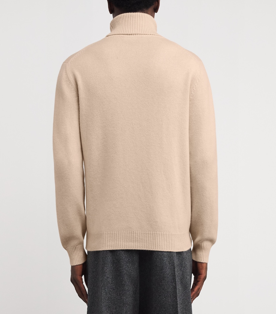 Cashmere Zigzag-Knit Rollneck Sweater CREME Image 4