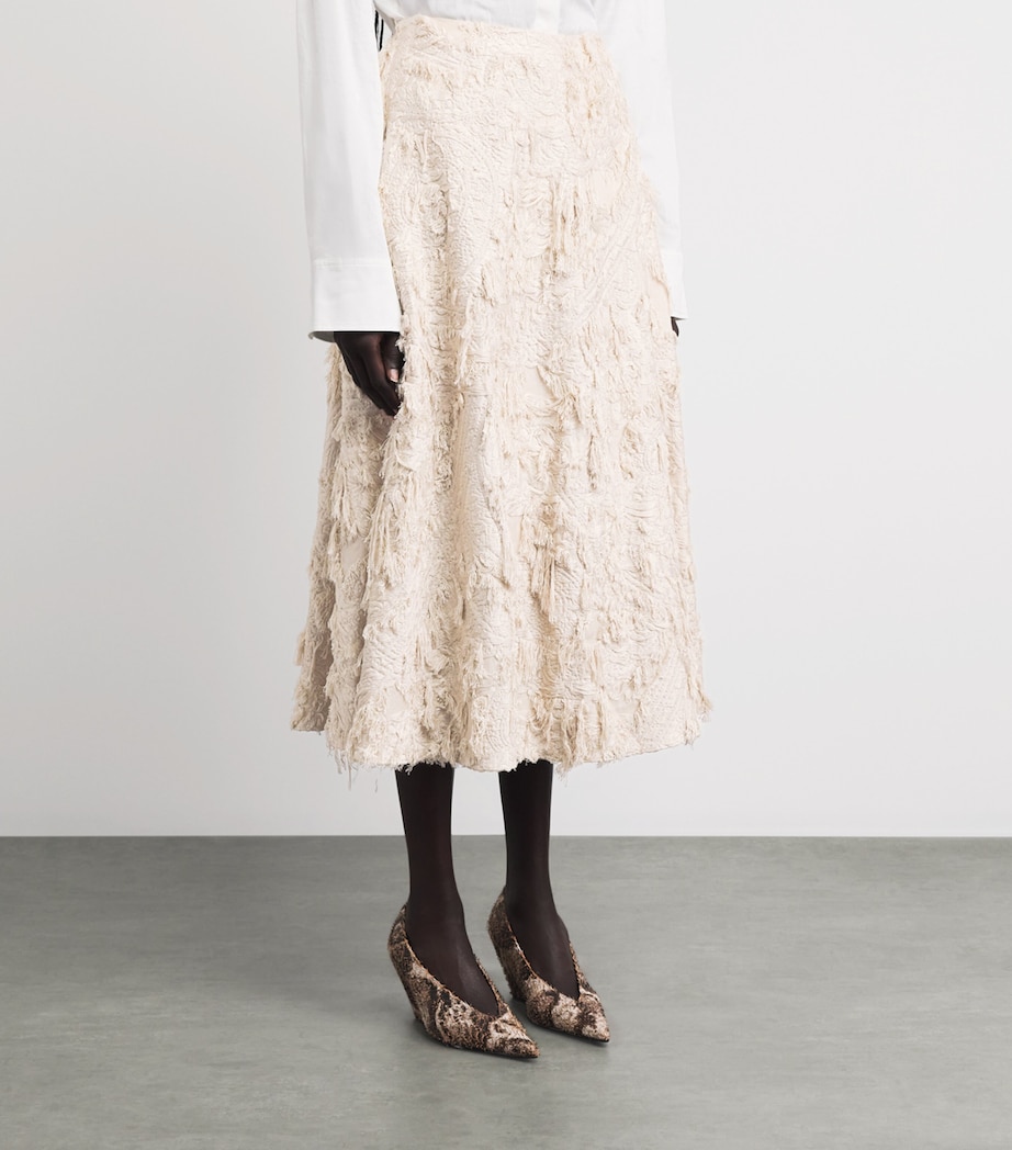 CAMILLA AND MARC Womens Jacquard Fringed Tundra Midi Skirt Stone Image 4
