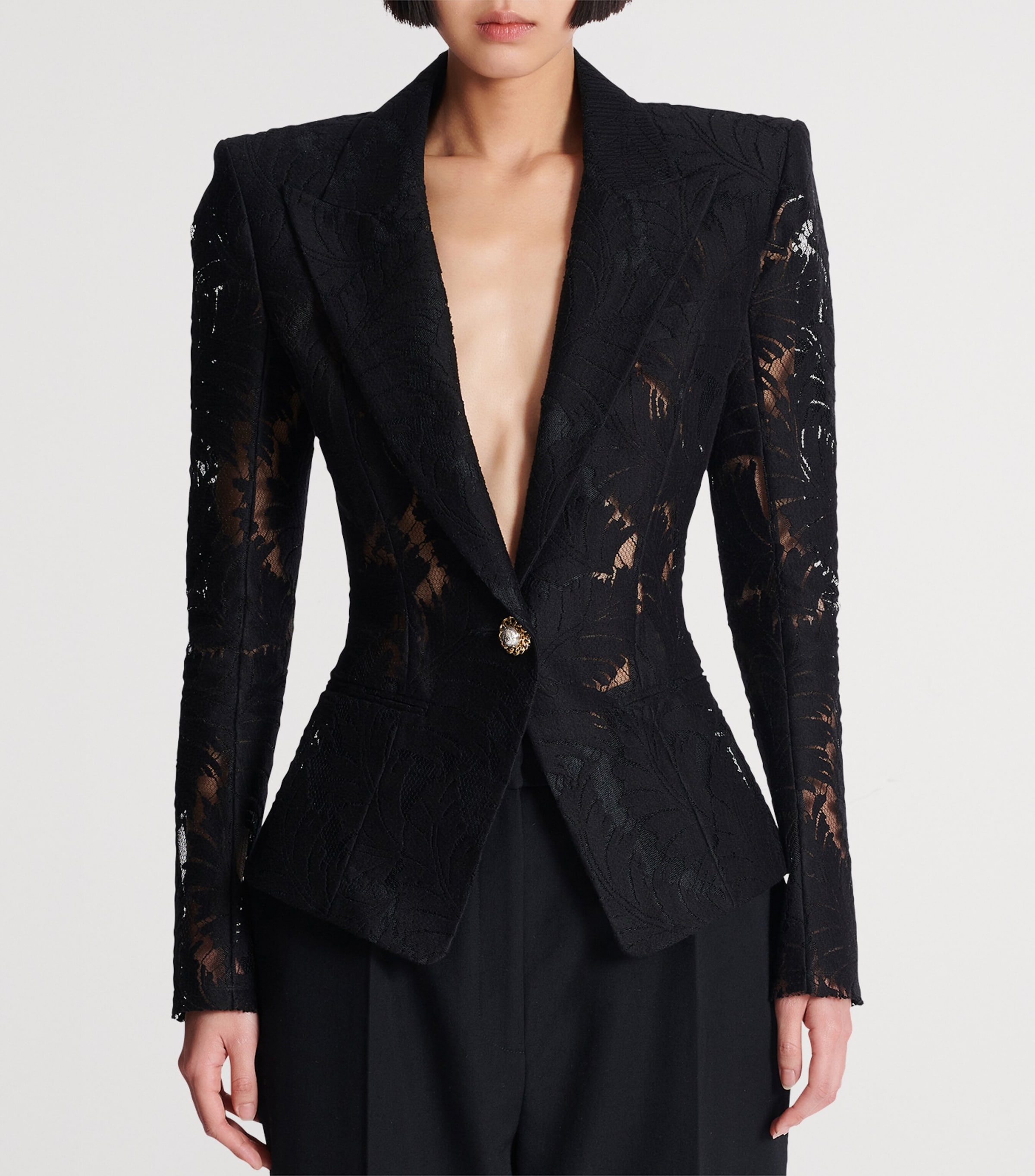 Balmain Black Lace Single-Button Blazer | Harrods GE
