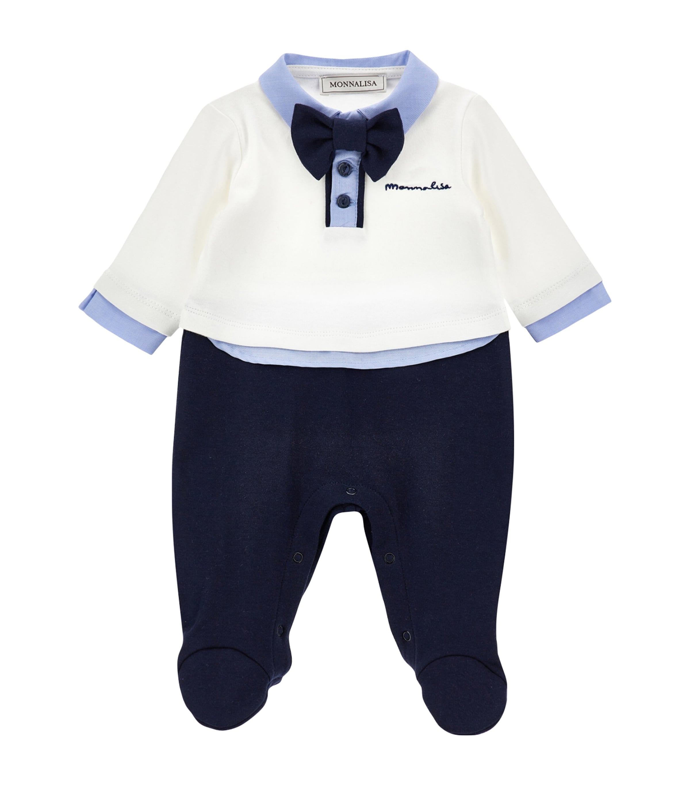 Monnalisa Cotton All-in-one And Bow Tie Set In Blue
