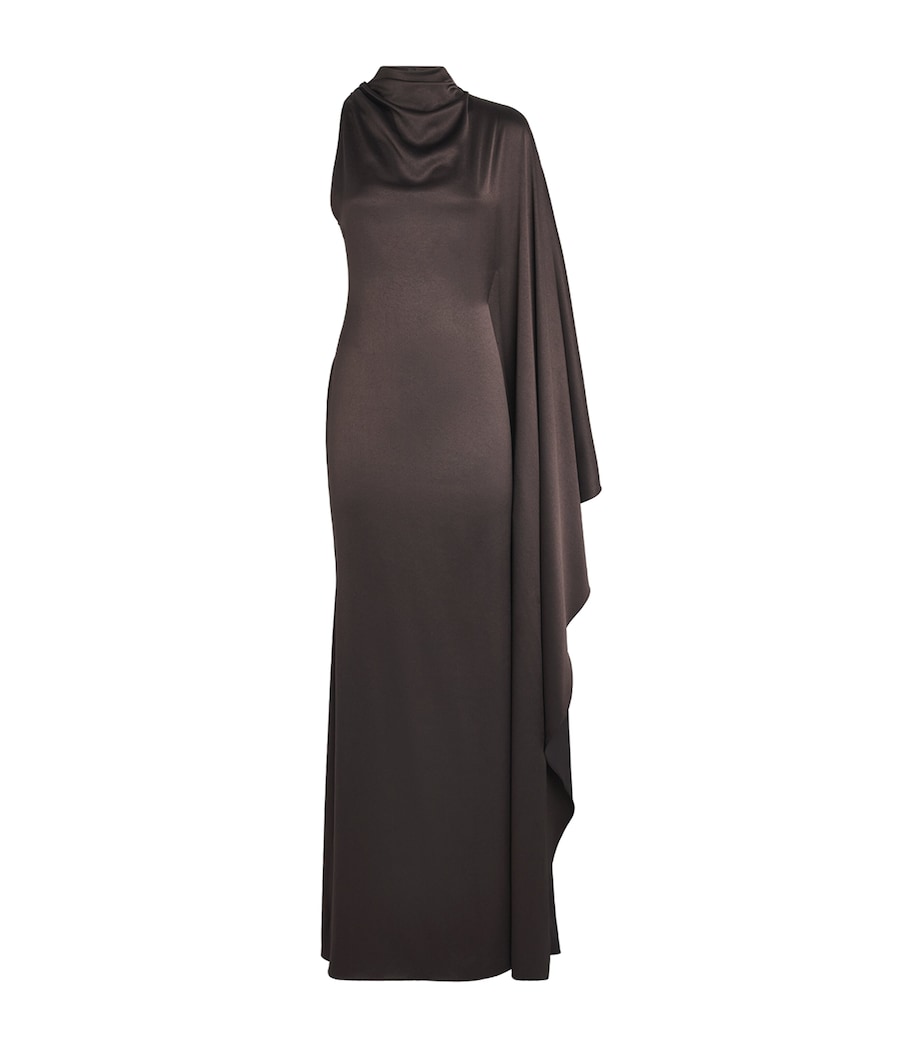 De La Vali Womens Satin One-Shoulder Odaluna Maxi Dress Umber Brown Image 1