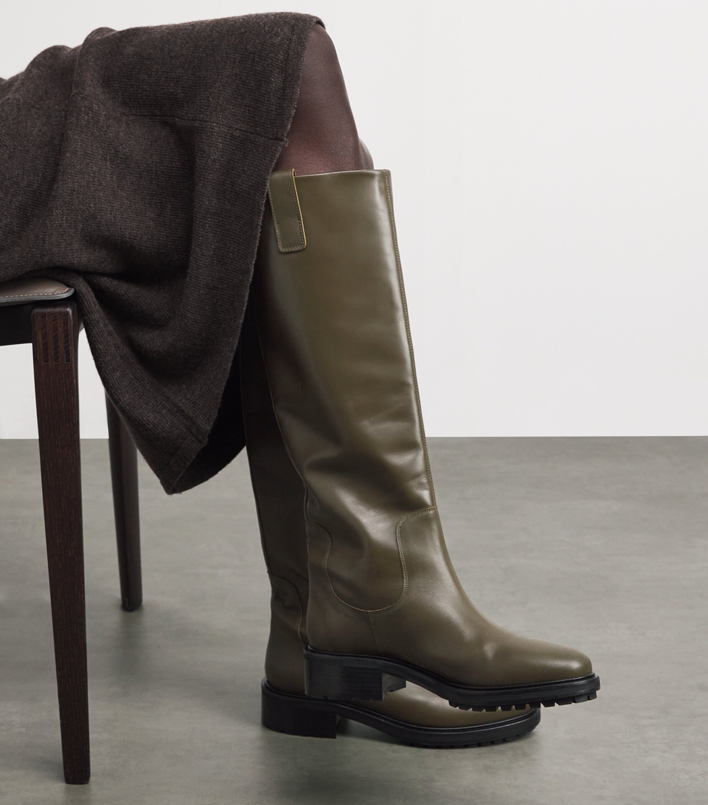 aeyde Leather Henry Knee-High Boots 45 Khaki Image 2
