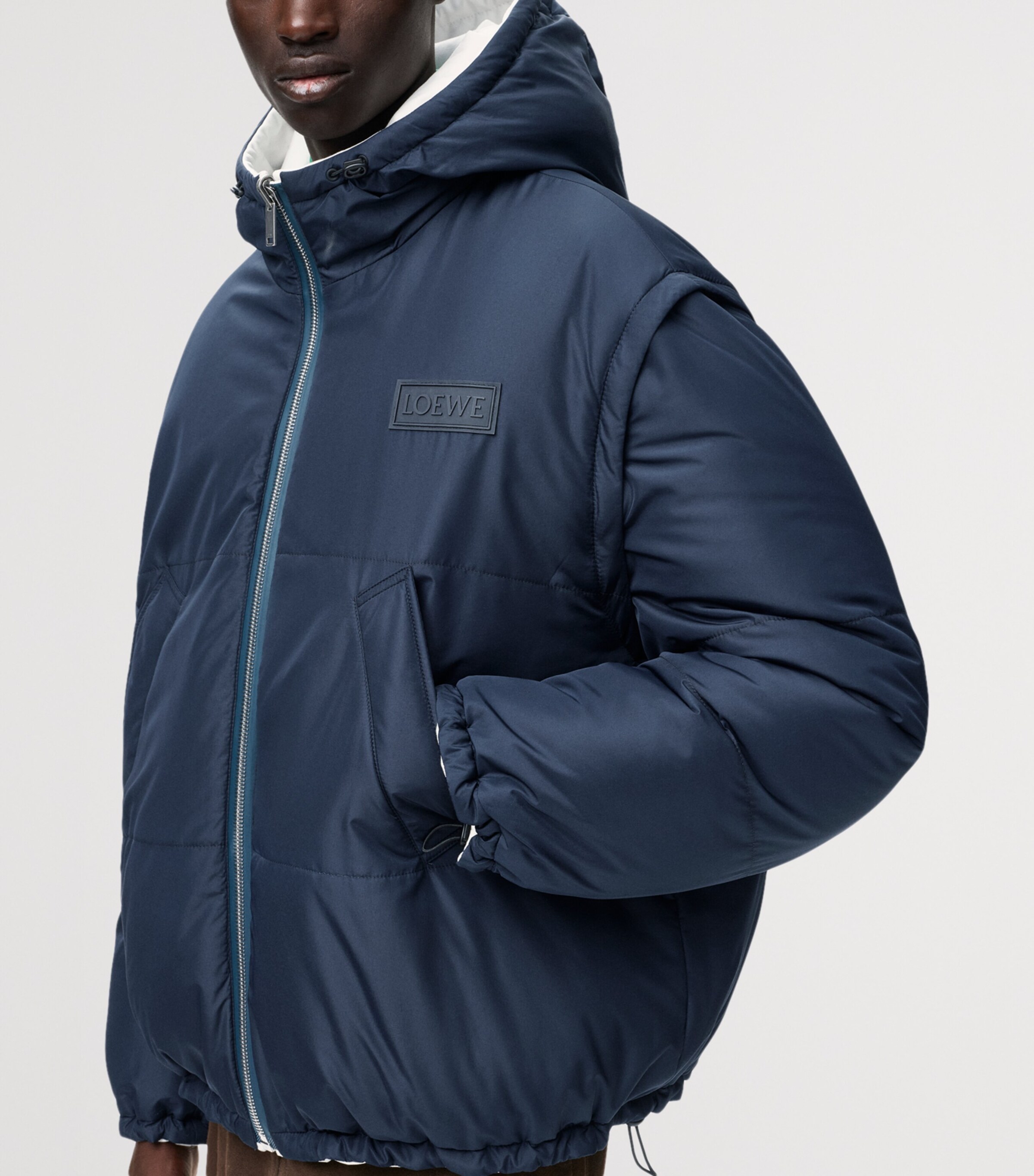 LOEWE Mens Reversible Padded Zip-Up Jacket White/navy Image 9