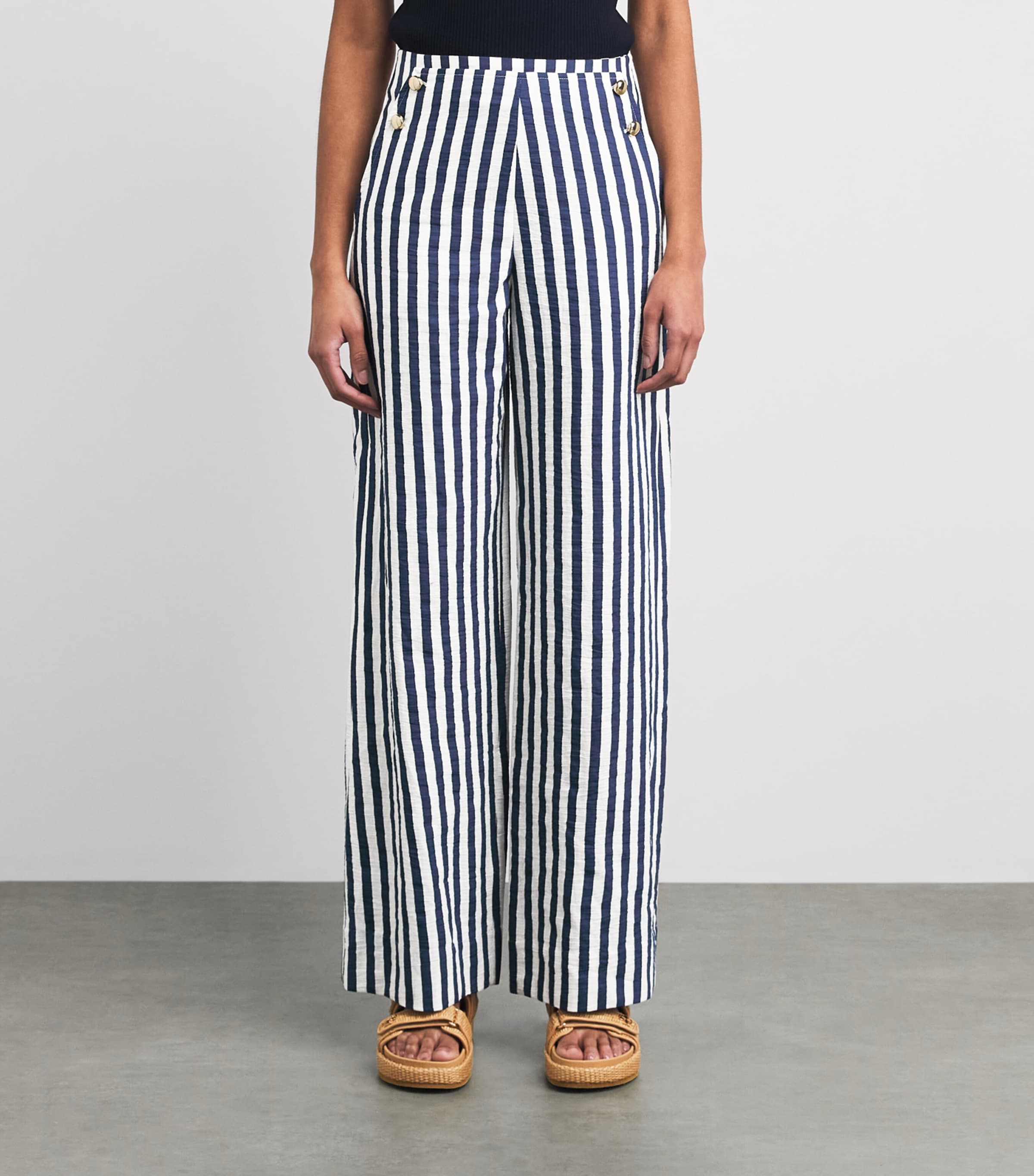 Maje Womens Stripe Wide-Leg Trousers White/blue Image 4