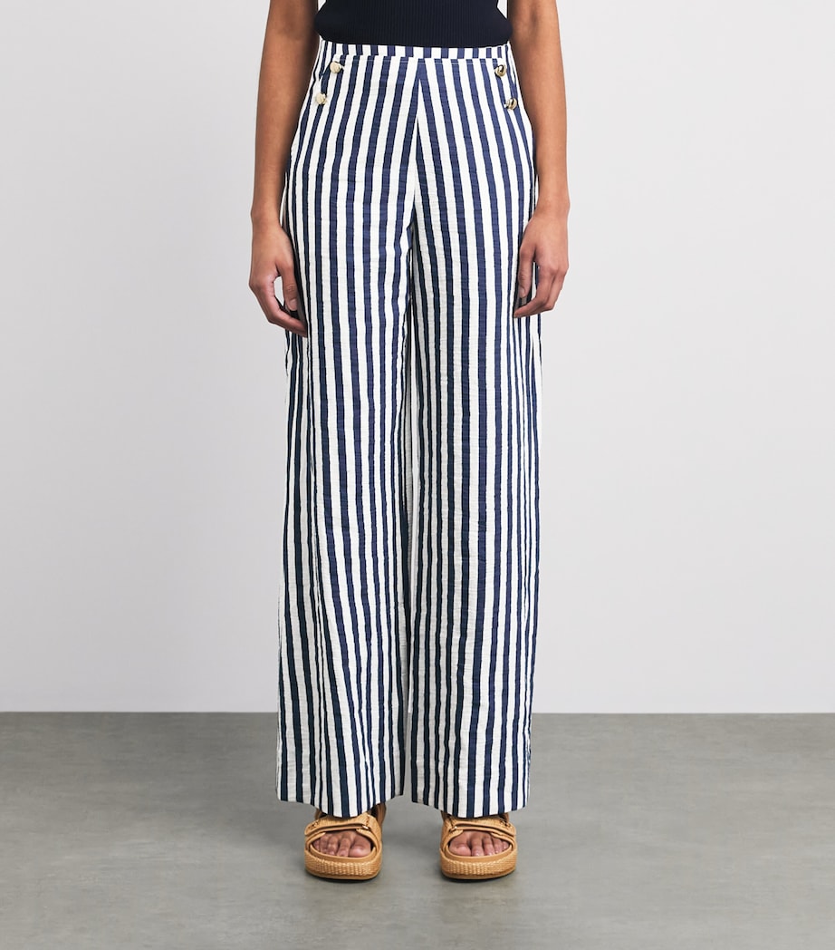 Maje Womens Stripe Wide-Leg Trousers White/blue Image 4