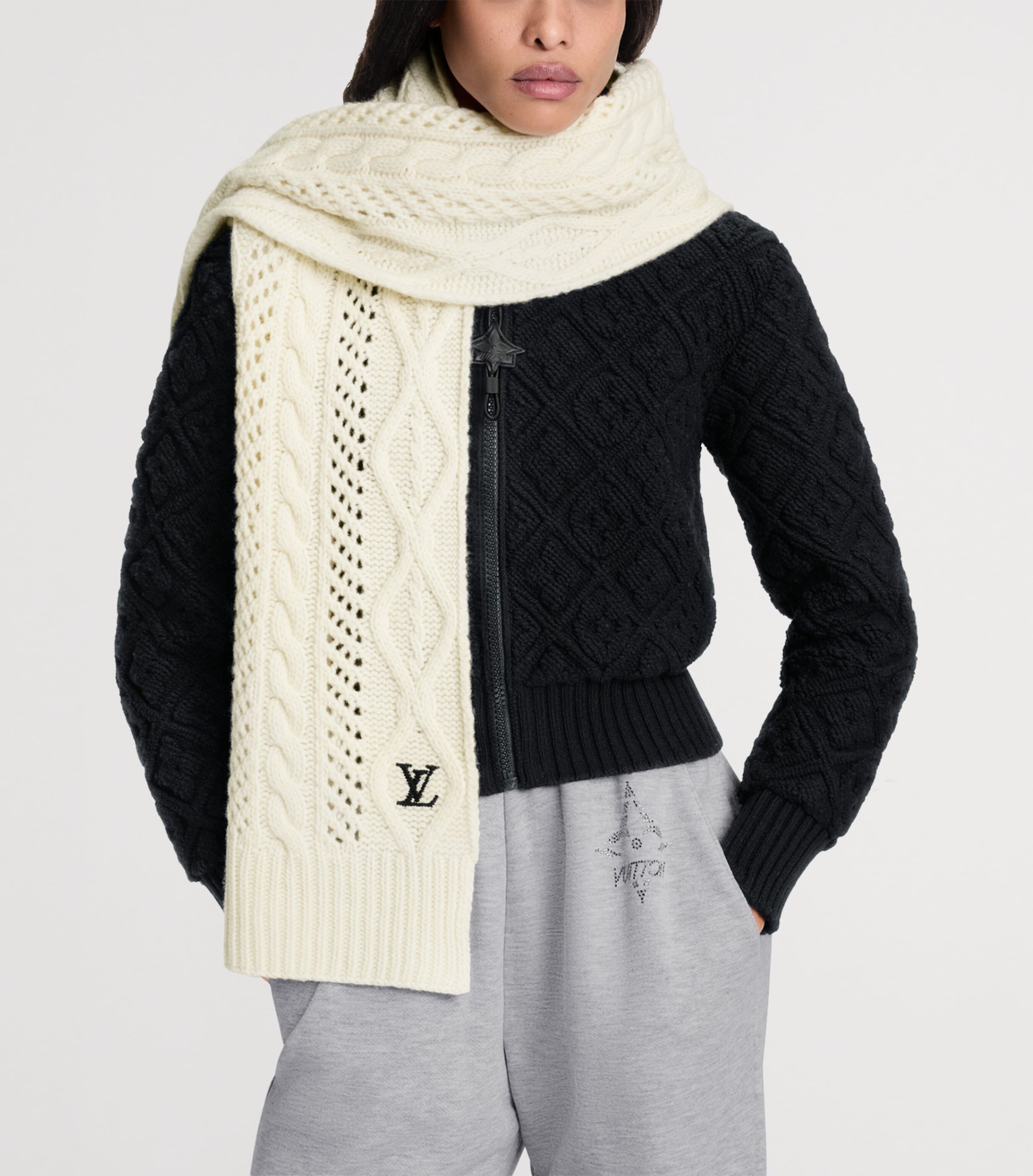 Wool LV Holiday Scarf CREAM Image 3