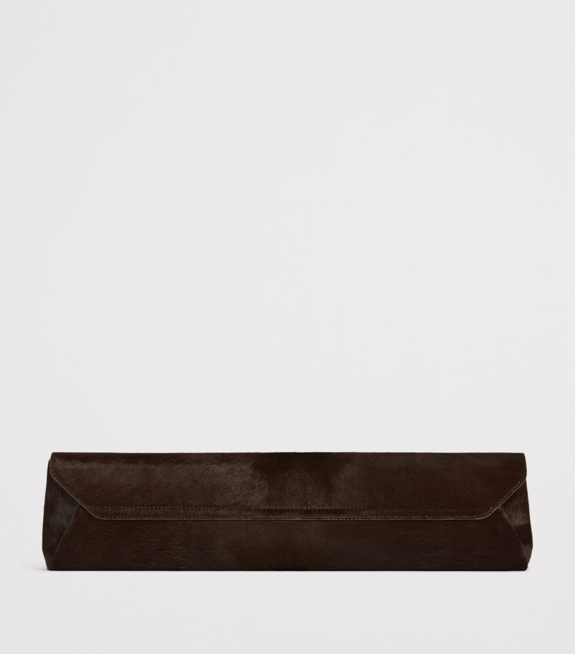 Balmain Long Leather Pony-Effect Clutch Bag Marron Fonce Image 5