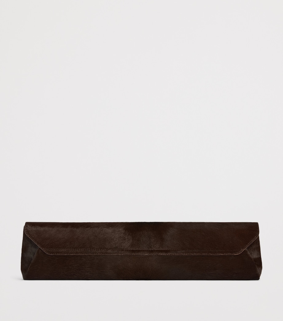 Balmain Long Leather Pony-Effect Clutch Bag Marron Fonce Image 5