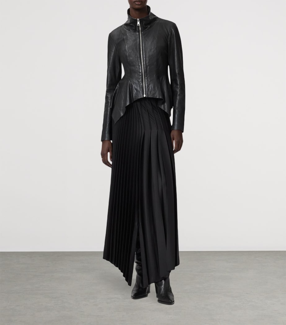 AllSaints Womens Leather Grace Biker Jacket Black Image 2