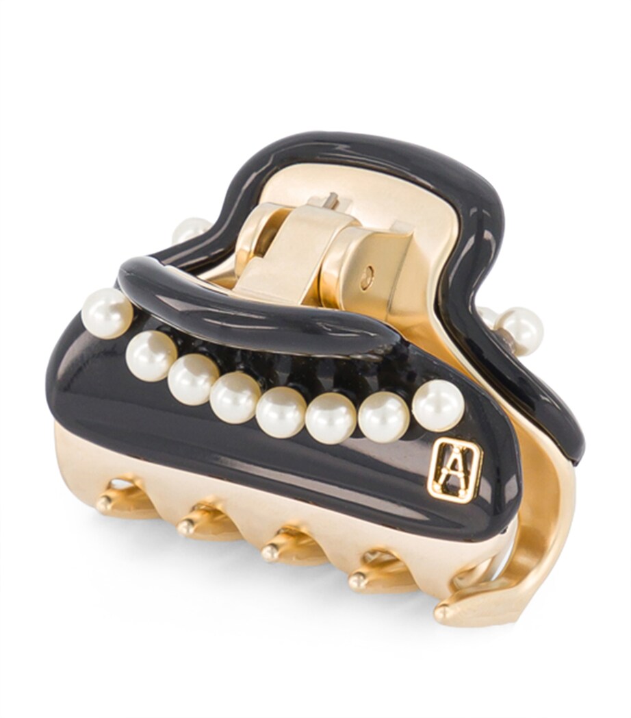 Alexandre de Paris Gold-Plated Pearl-Embellished Claw Hair Clip Noir B/or Image 2