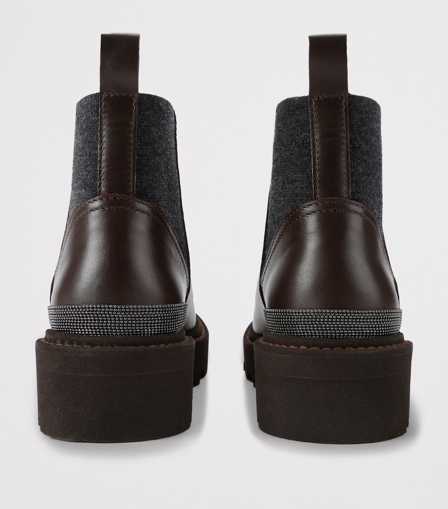 Brunello Cucinelli Kids Leather Ankle Boots Dark Brown Image 2