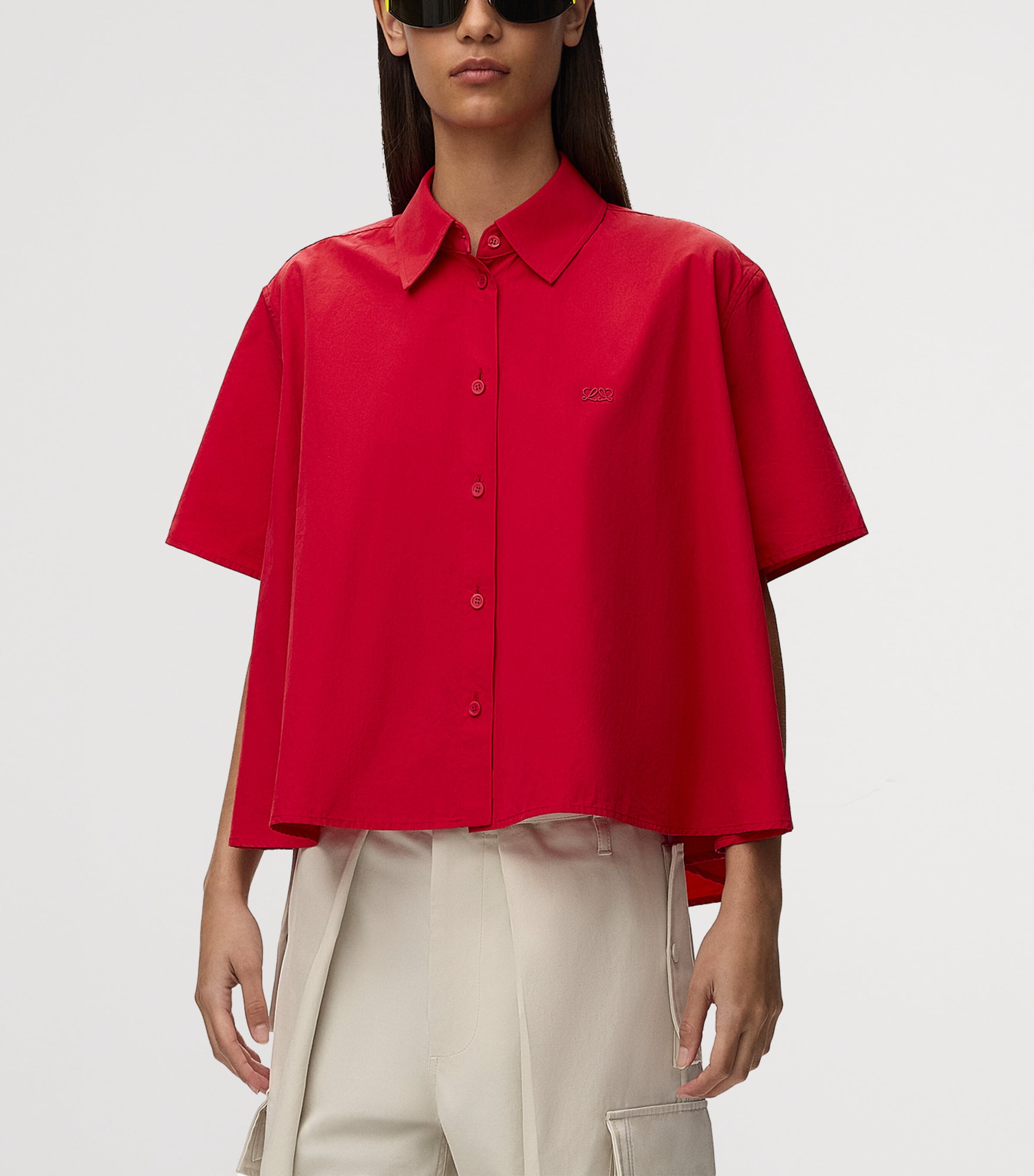 LOEWE Womens Cotton-Blend Trapeze Shirt Red Image 3