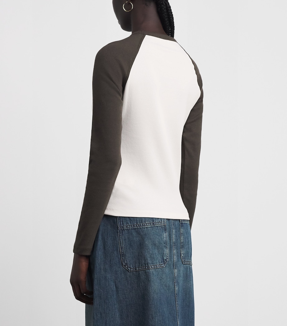 ME+EM Womens Slim Baseball Top Autumn Ivory/olive Image 5