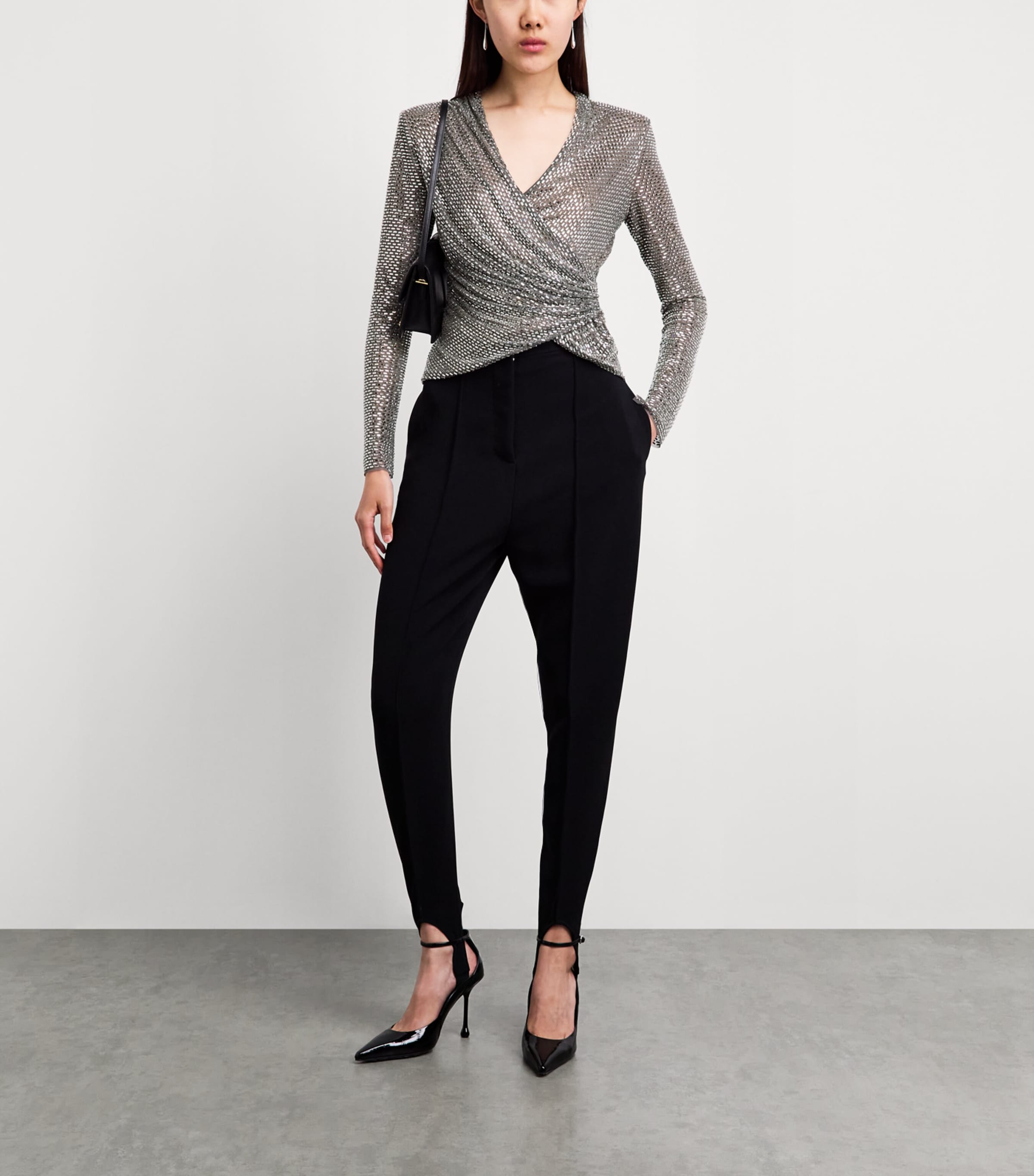 Self-Portrait Womens Rhinestone-Embellished Wrap Top Grey Image 2