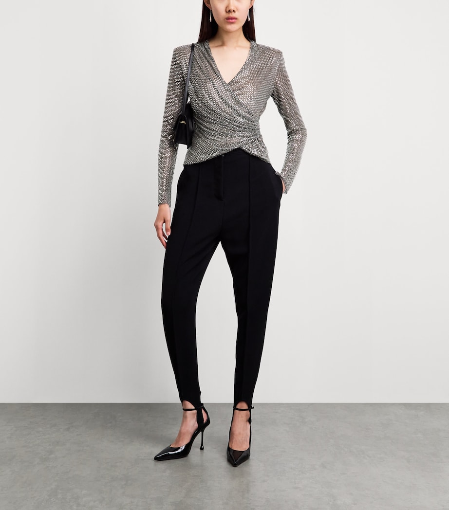 Self-Portrait Womens Rhinestone-Embellished Wrap Top Grey Image 2