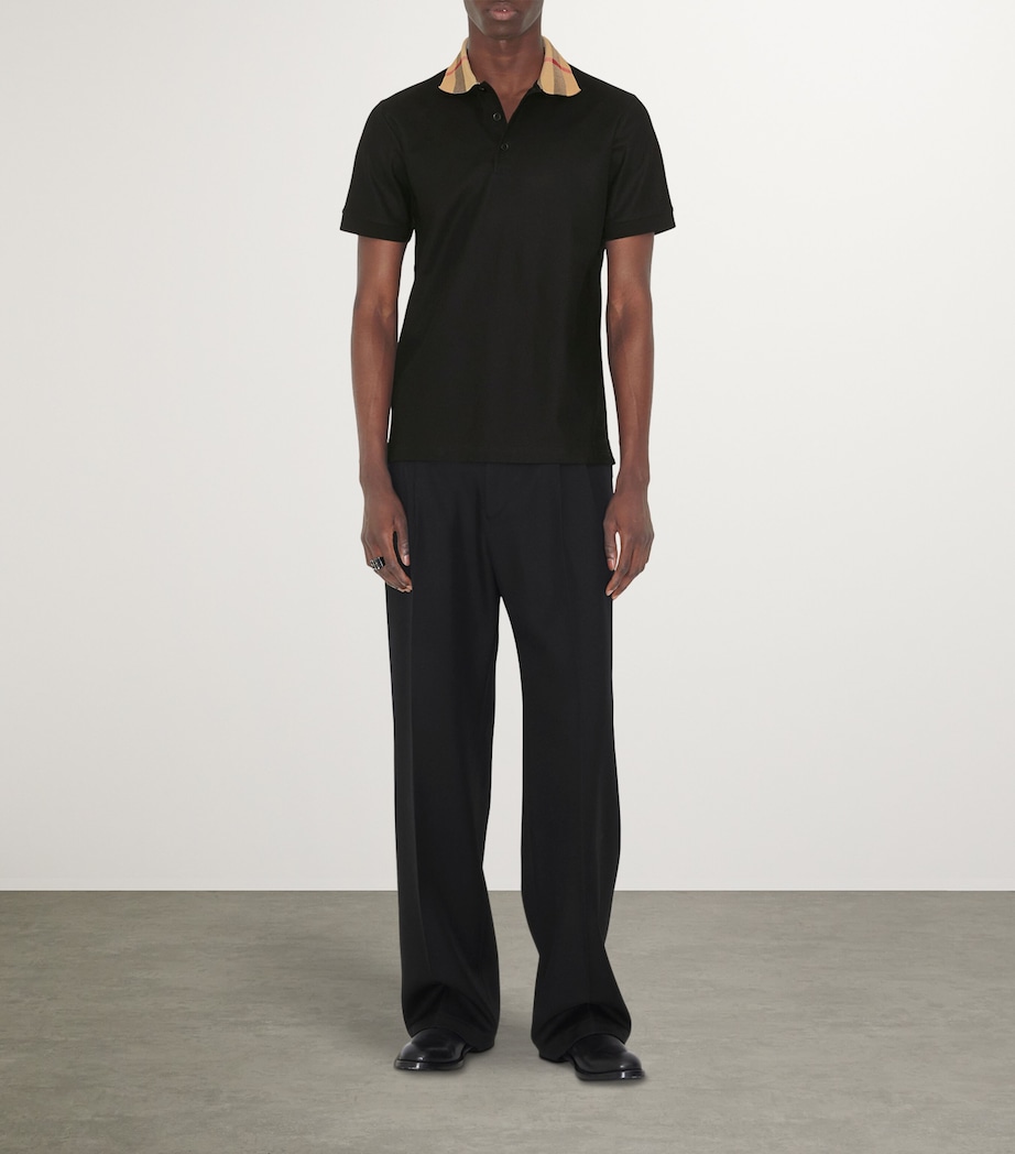 Cotton Check-Collar Polo Shirt BLACK Image 4