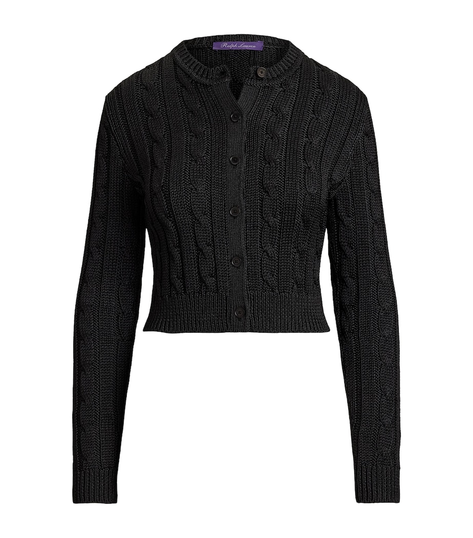 Ralph Lauren Collection Womens Silk Cable-Knit Cropped Cardigan Black Image 1