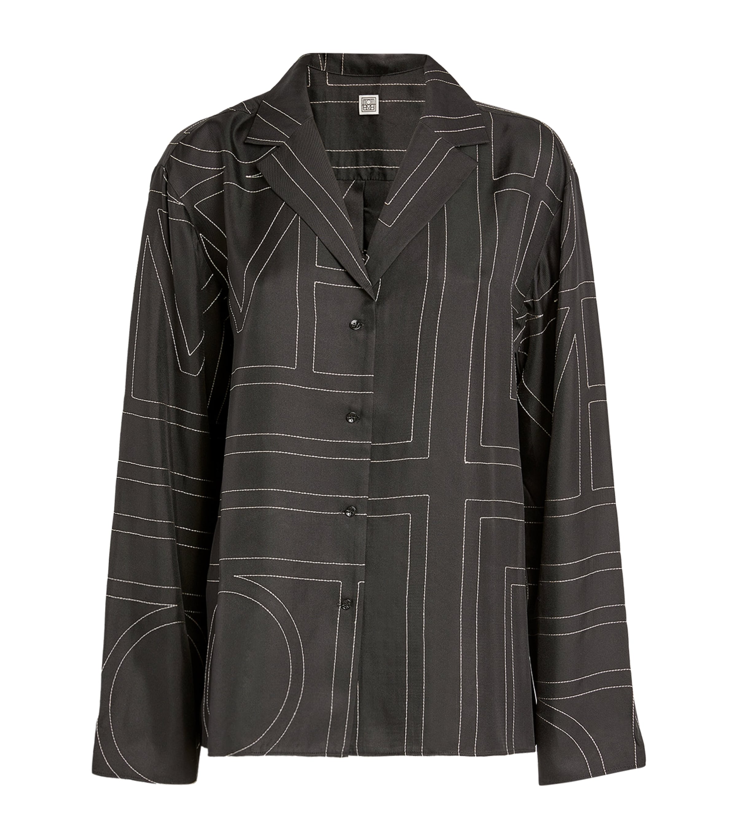 Shop Totême Silk Embroidered-monogram Shirt In Black