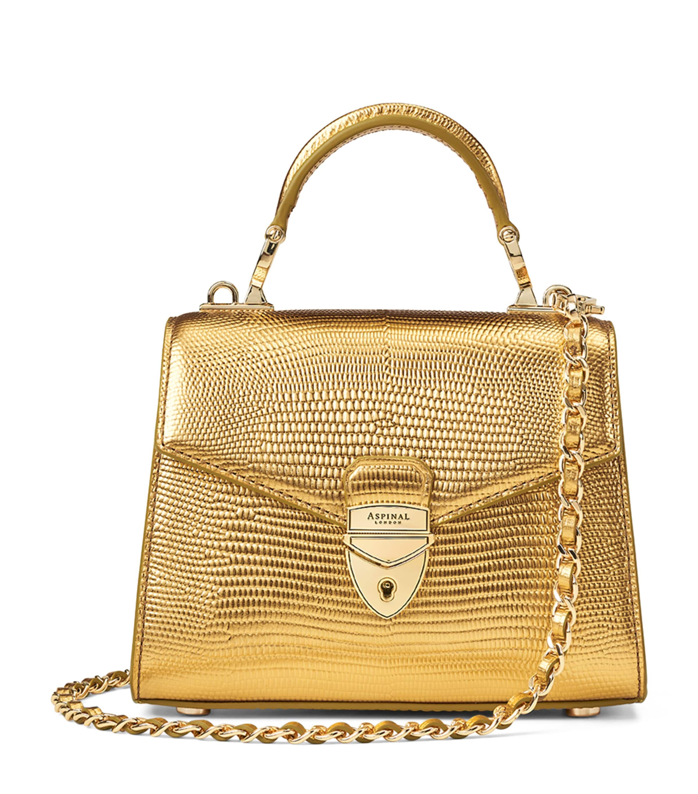 Aspinal Of London Mini Metallic Modern Mayfair Bag In Gold