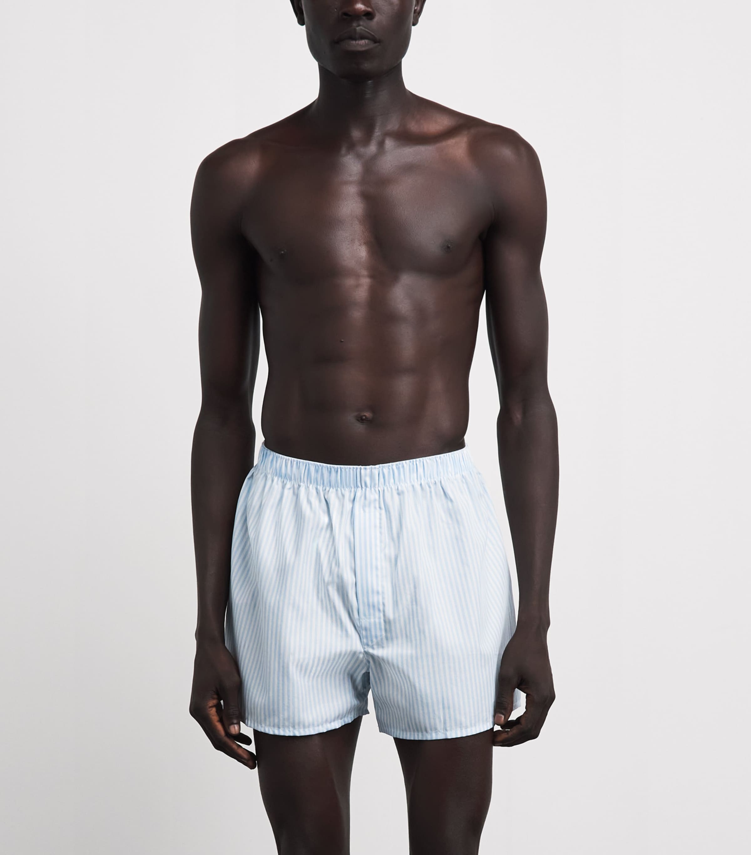 Sunspel Mens Cotton Classic Boxer Shorts White/lt Blue B Image 2