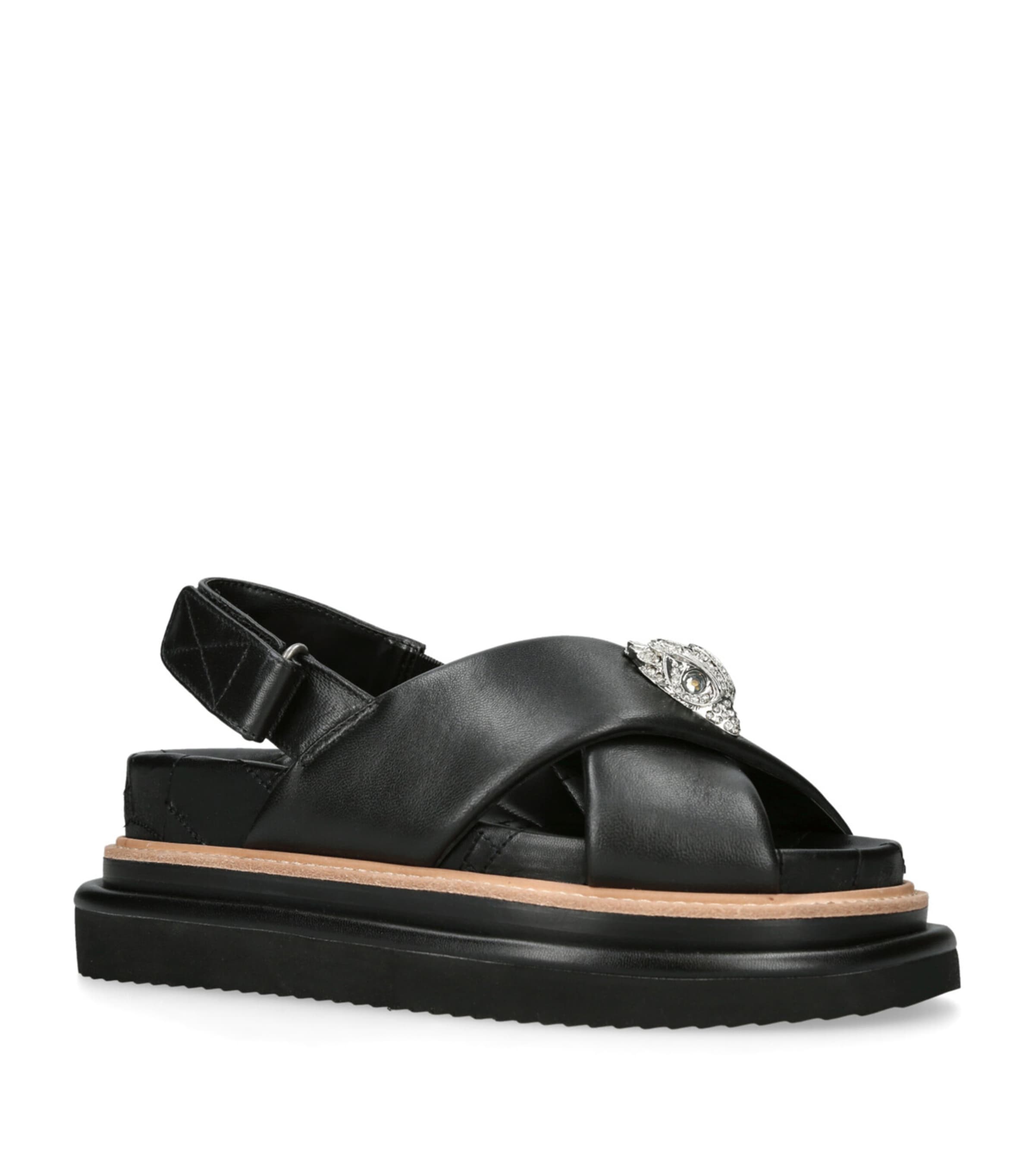 Kurt Geiger London Leather Orson Cross-Strap Sandals | Women Shoes | Sandals | Flat Sandals | Slingback Sandals | Designers | Kurt Geiger London | Flats