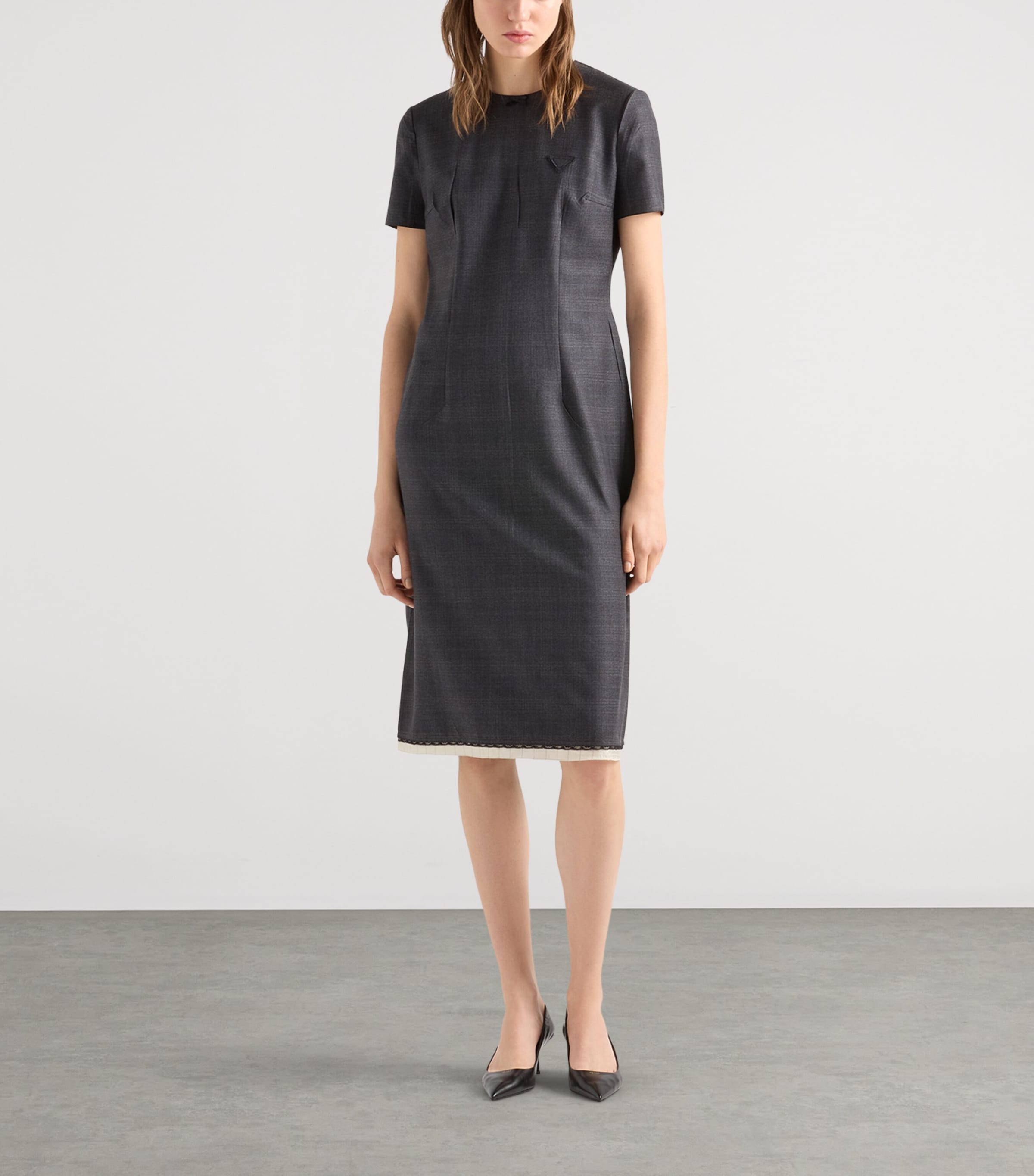 Prada Womens Wool Check Midi Dress Grey Image 2