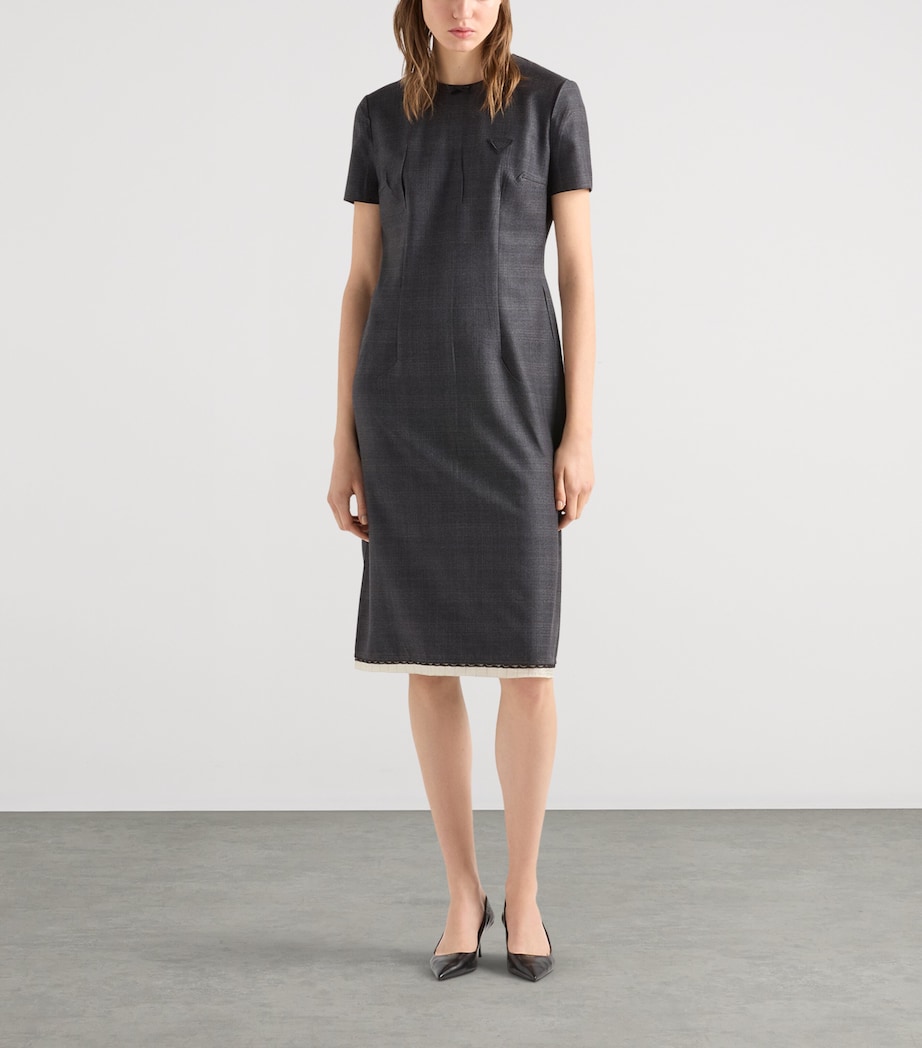 Prada Womens Wool Check Midi Dress Grey Image 2