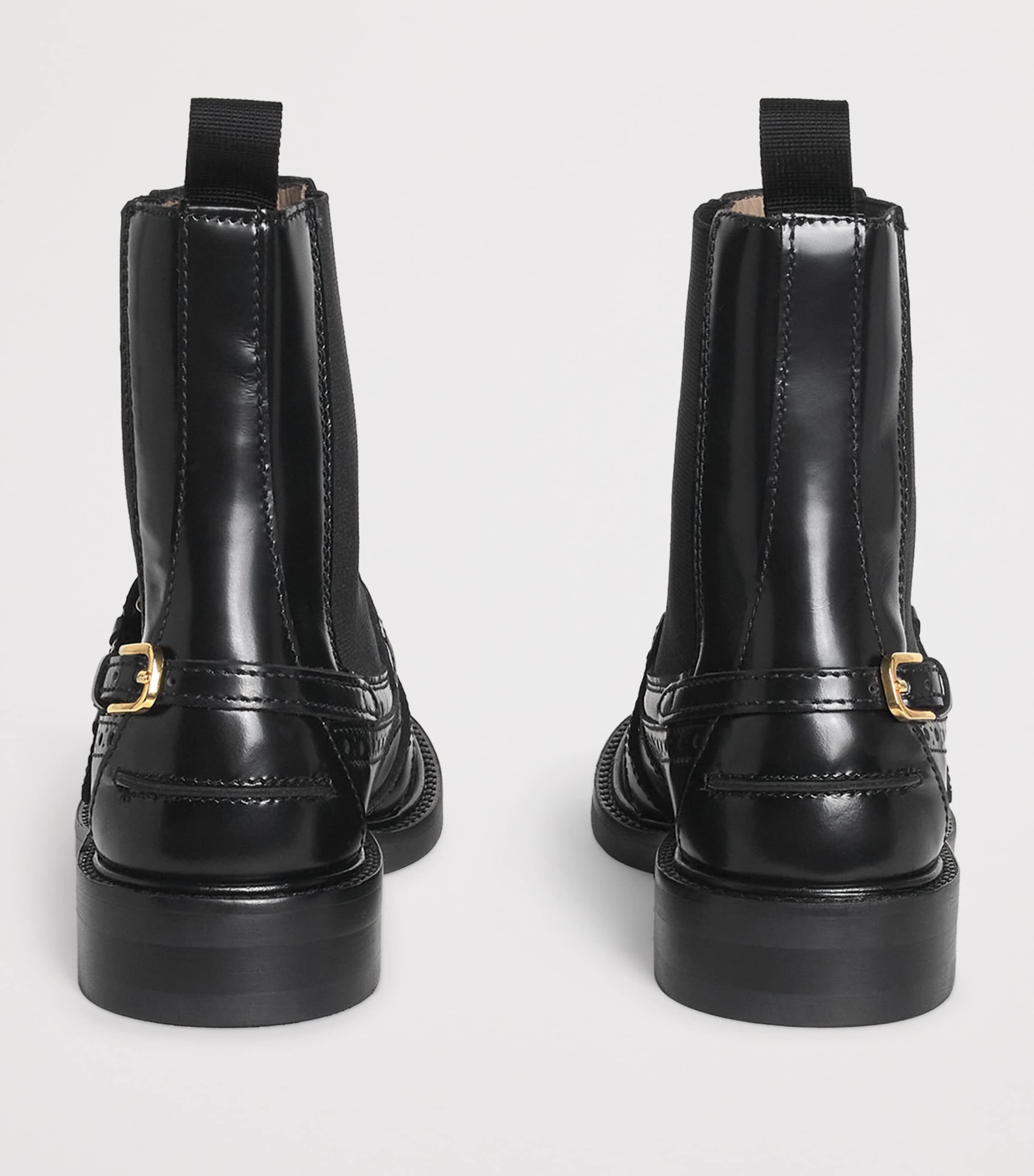 Leather Buckled Chelsea Boots BLACK Image 3