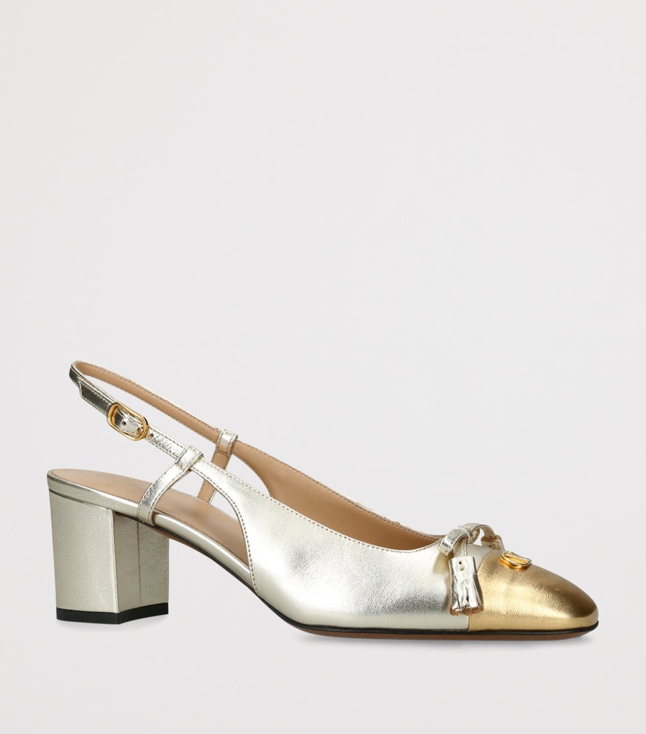 Valentino Garavani Leather Valet Du Roi Slingback Heels 60 Gold Image 3
