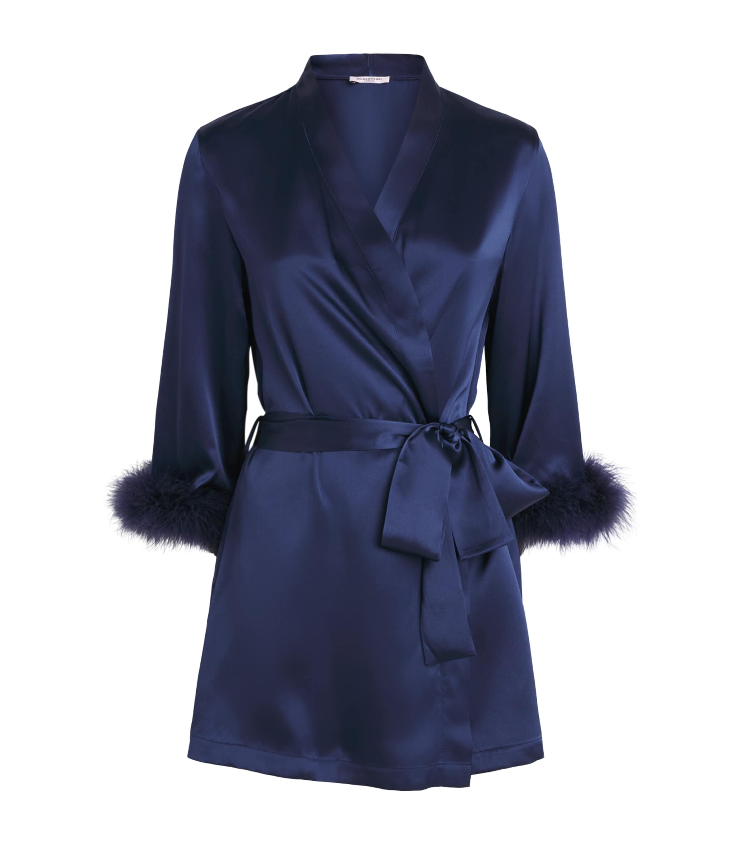Gilda & Pearl Silk Meet Me At Midnight Short Robe In Blue