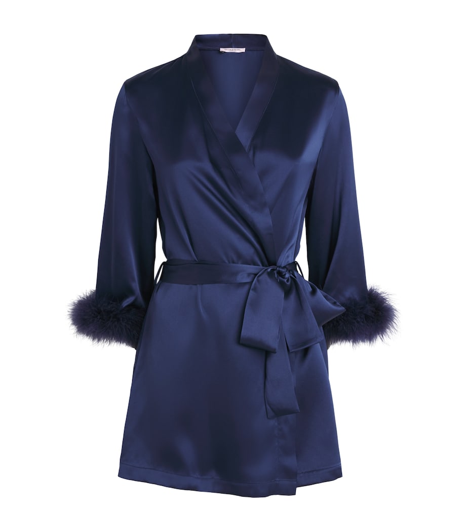 Gilda & Pearl Womens Silk Meet Me at Midnight Short Robe Sapphire Image 1