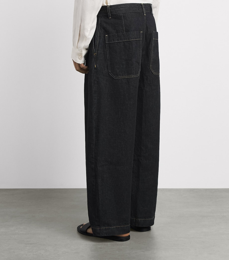 Studio Nicholson Mens Pleated Wide-Leg Jeans Black Image 5