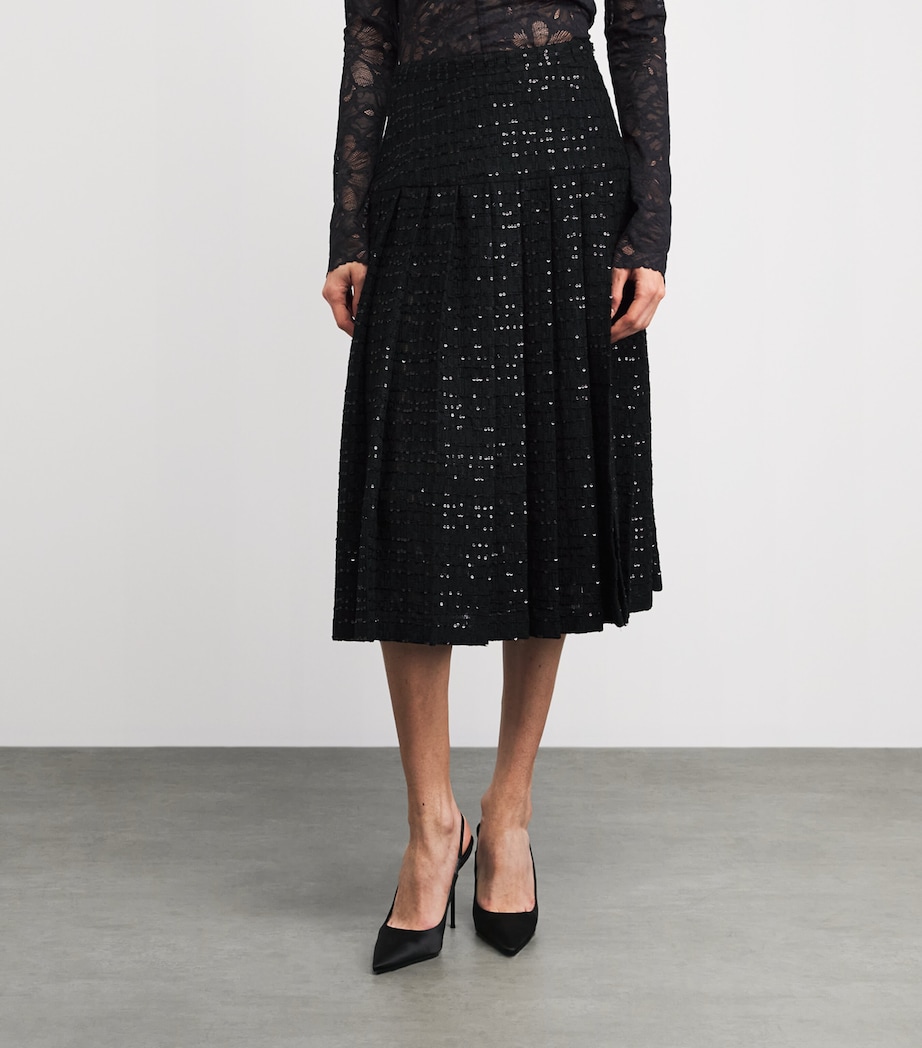 Alessandra Rich Womens Tweed Sequin Midi Skirt Black Image 4