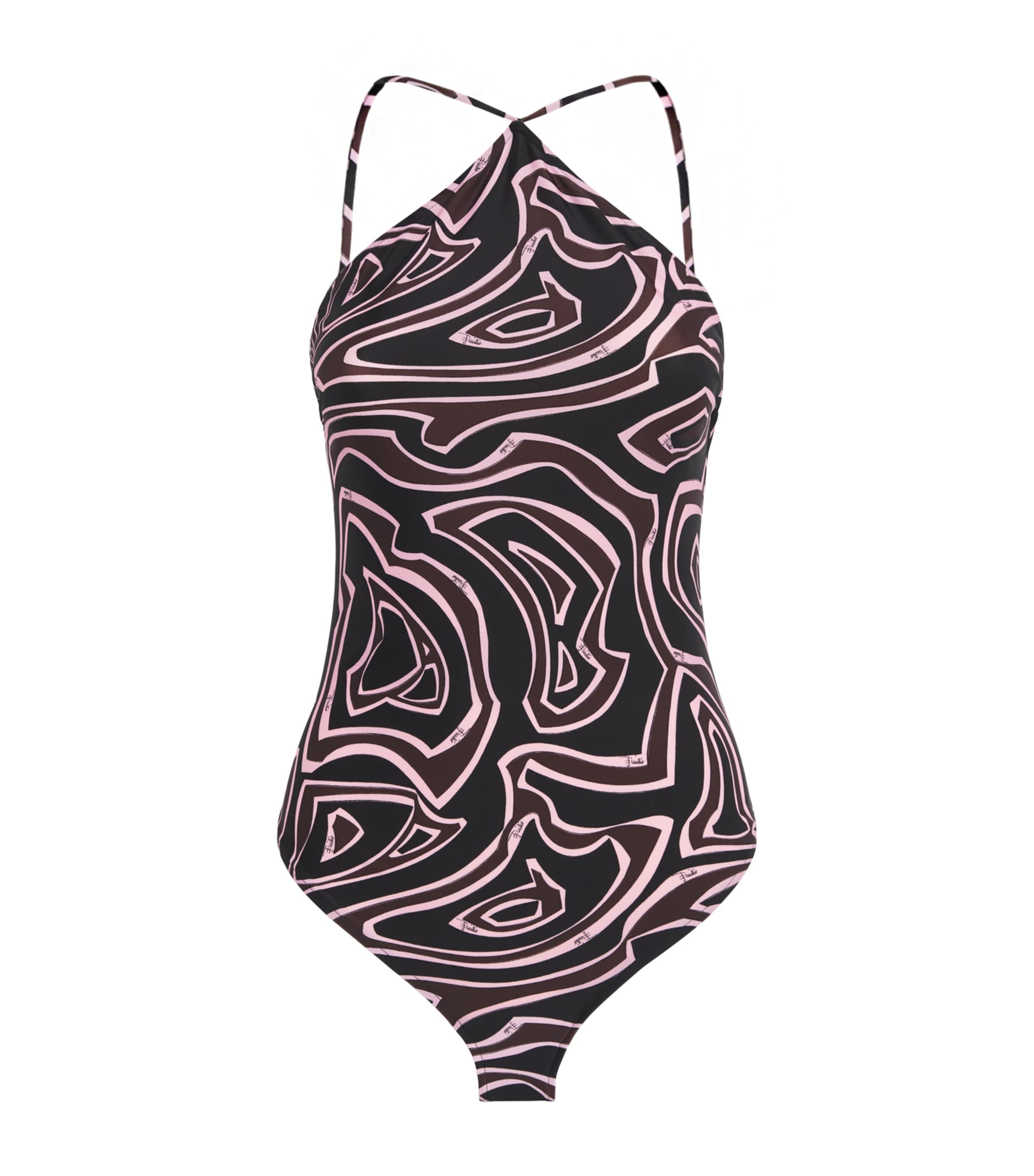 PUCCI Womens Labirinto Print Halterneck Swimsuit Khaki Pink Image 1